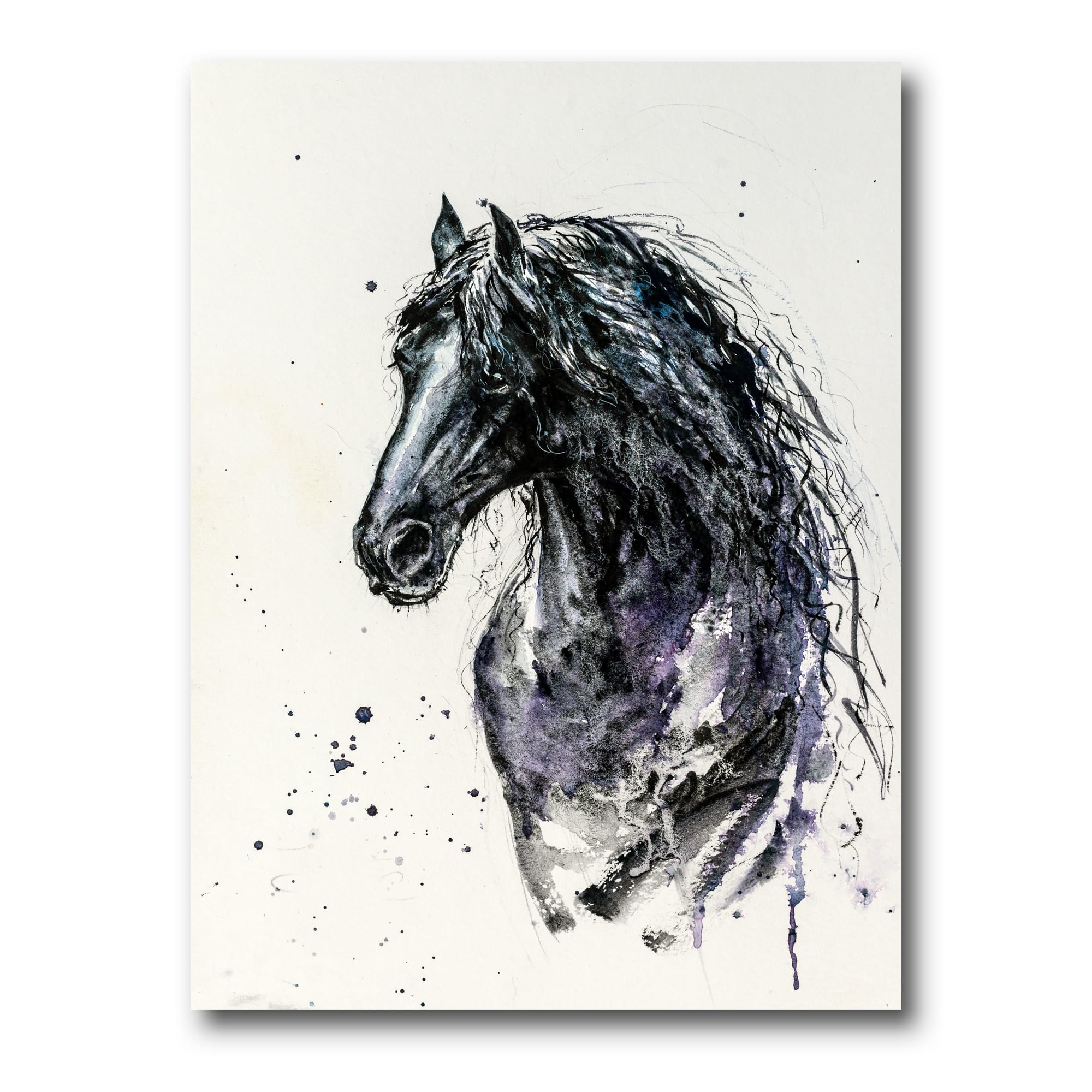 Designart - Portrait of Friesian Horse With Long Manes - Farmhouse Canvas Wall Art Print