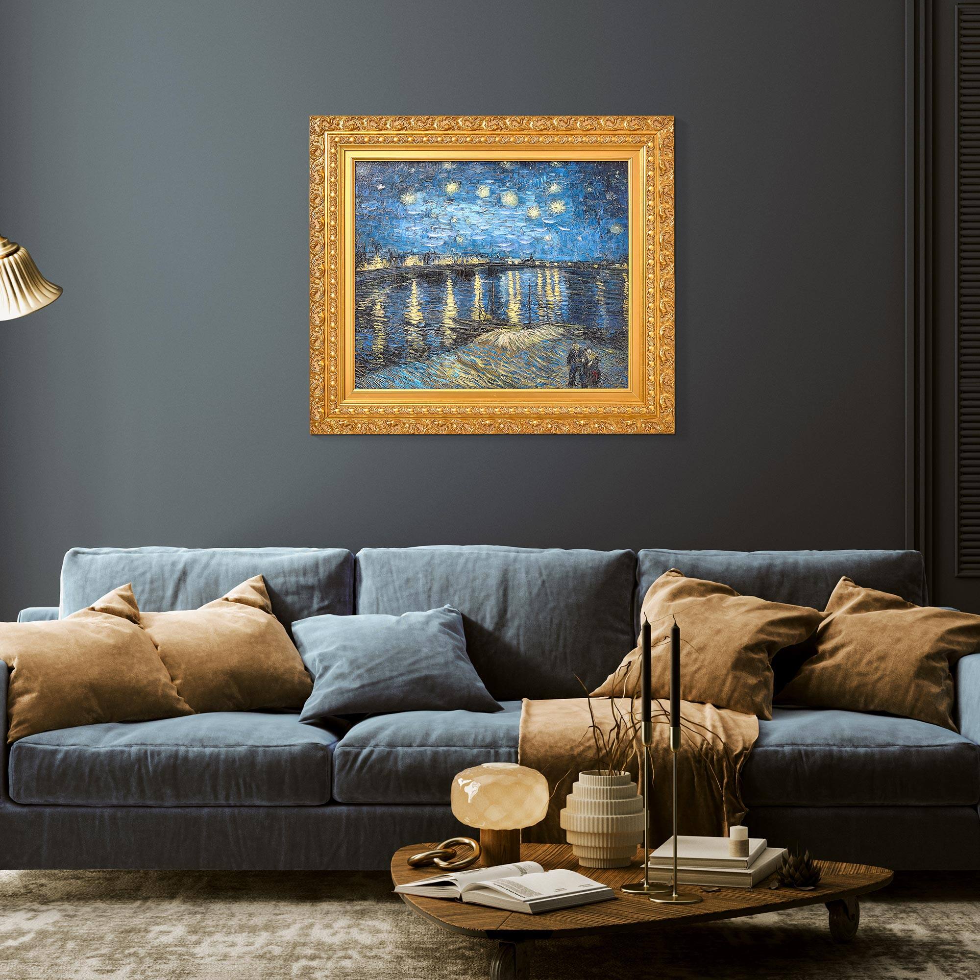 American Art Decor Ornate Framed Starry Night Over the Rhone Canvas Print by Vincent van Gogh - 31.75" x 27.62"