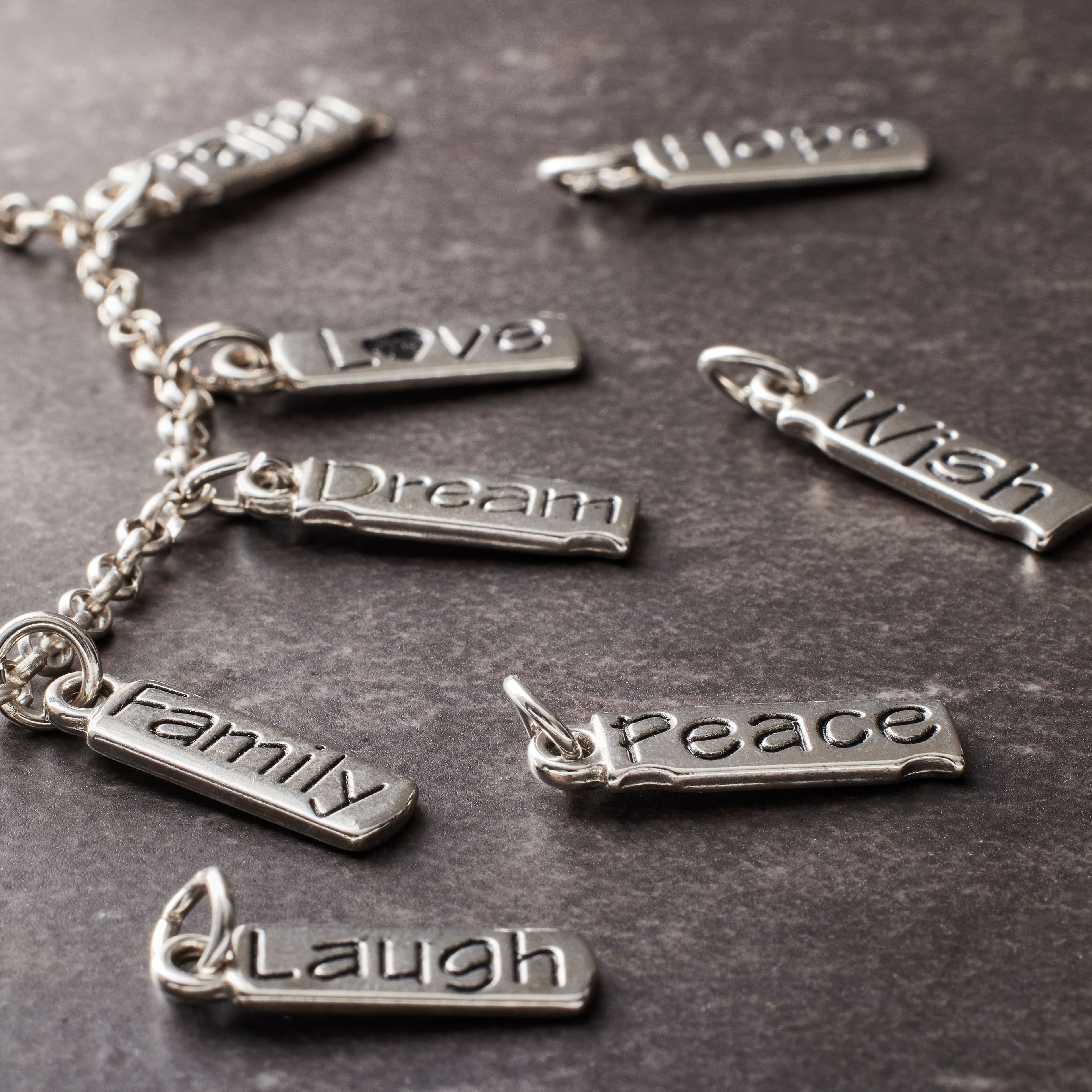 Rhodium-Colored Word Tag Charm Set by Bead Landing™