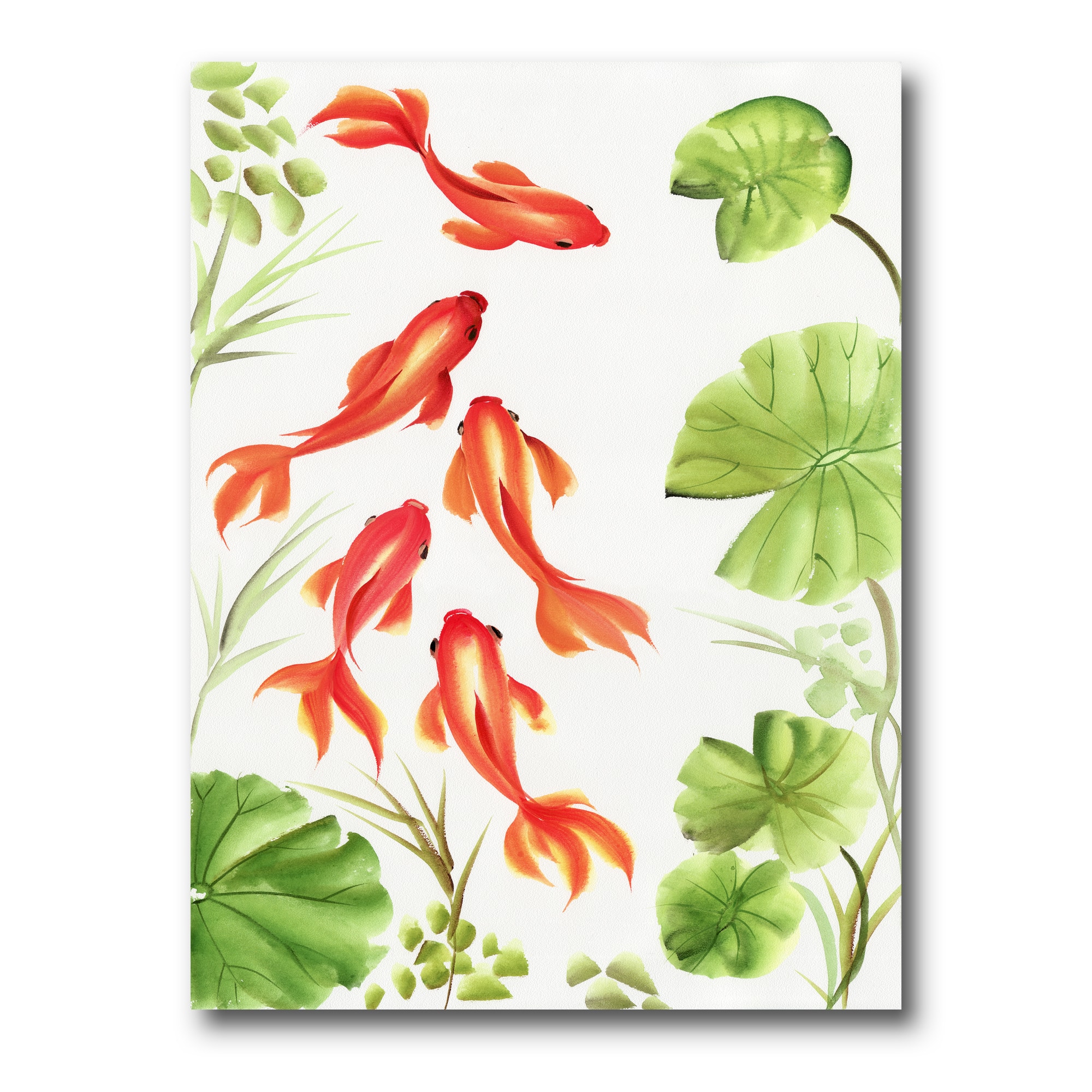 Designart - Vintage Goldfishes Among The Lotus Leaves - Nautical & Coastal Canvas Wall Art Print