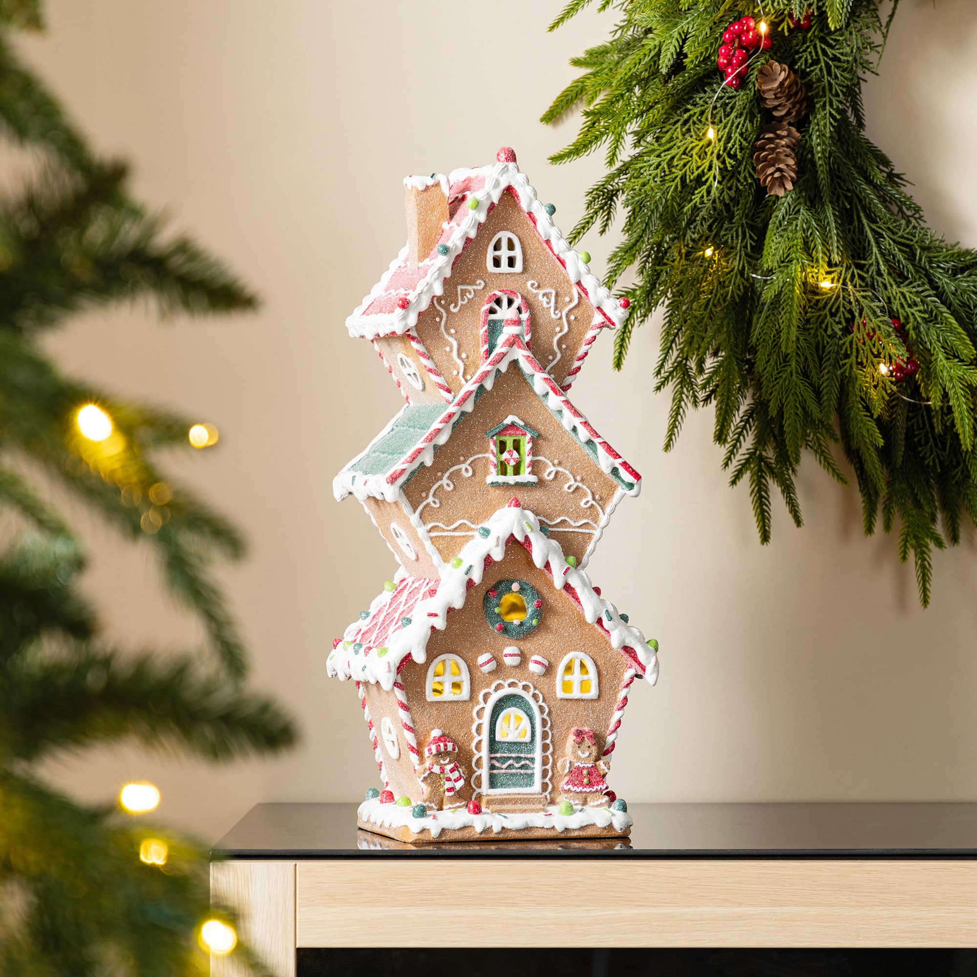 Glitzhome&#xAE; 18.5&#x22; Lighted Resin Christmas Gingerbread House Table Decor
