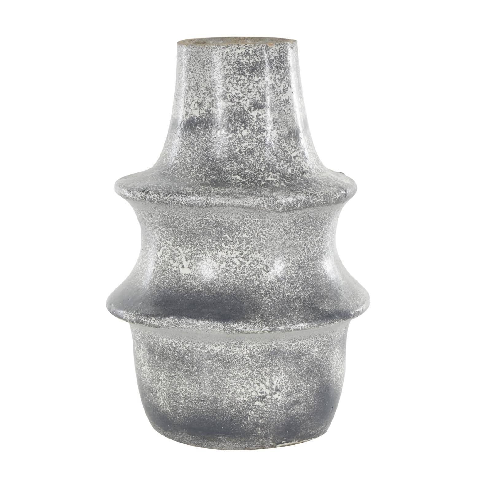 16" Light Gray Paper Mache Distressed Fluted Vase with Ring Handle