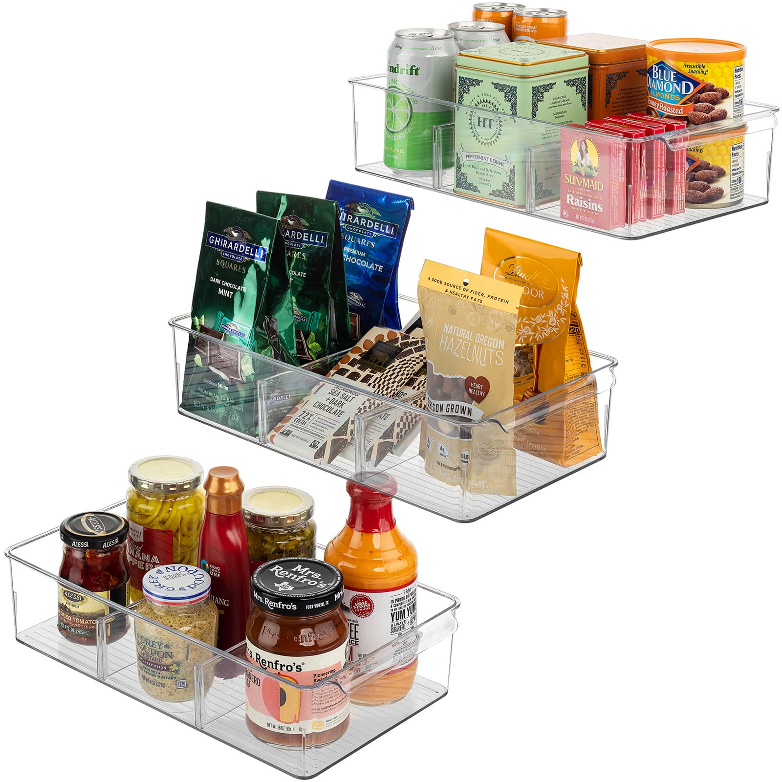 Sorbus 14.5&#x22; Clear Storage Organizer Bins with Removable Compartments, 3ct.