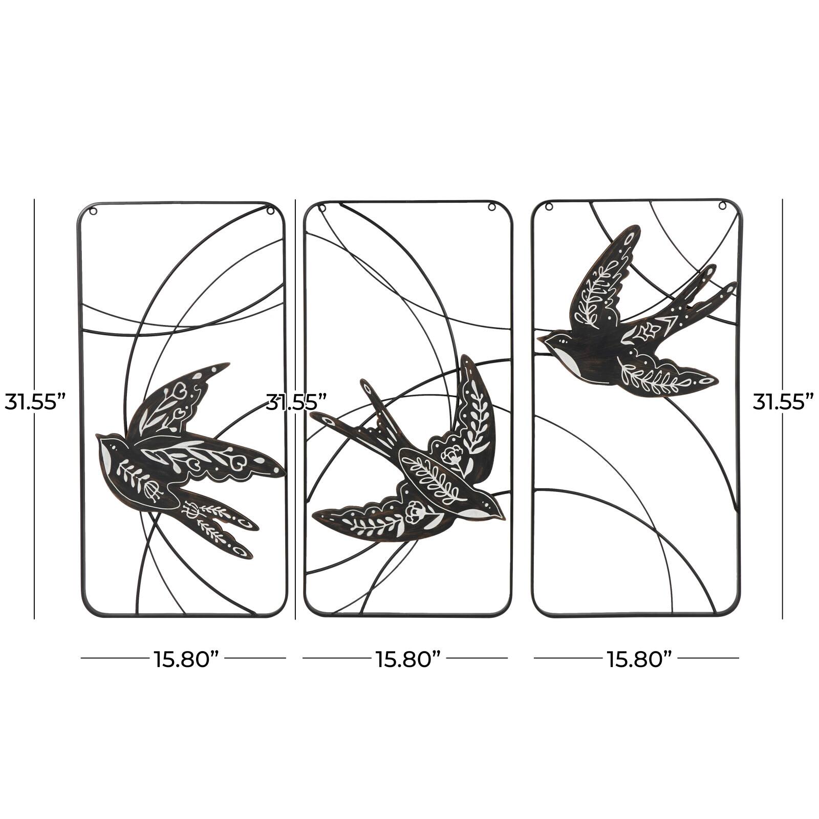 Black Bird with White Floral Patterns Open Frame Metal Wire Wall D&#xE9;cor Set