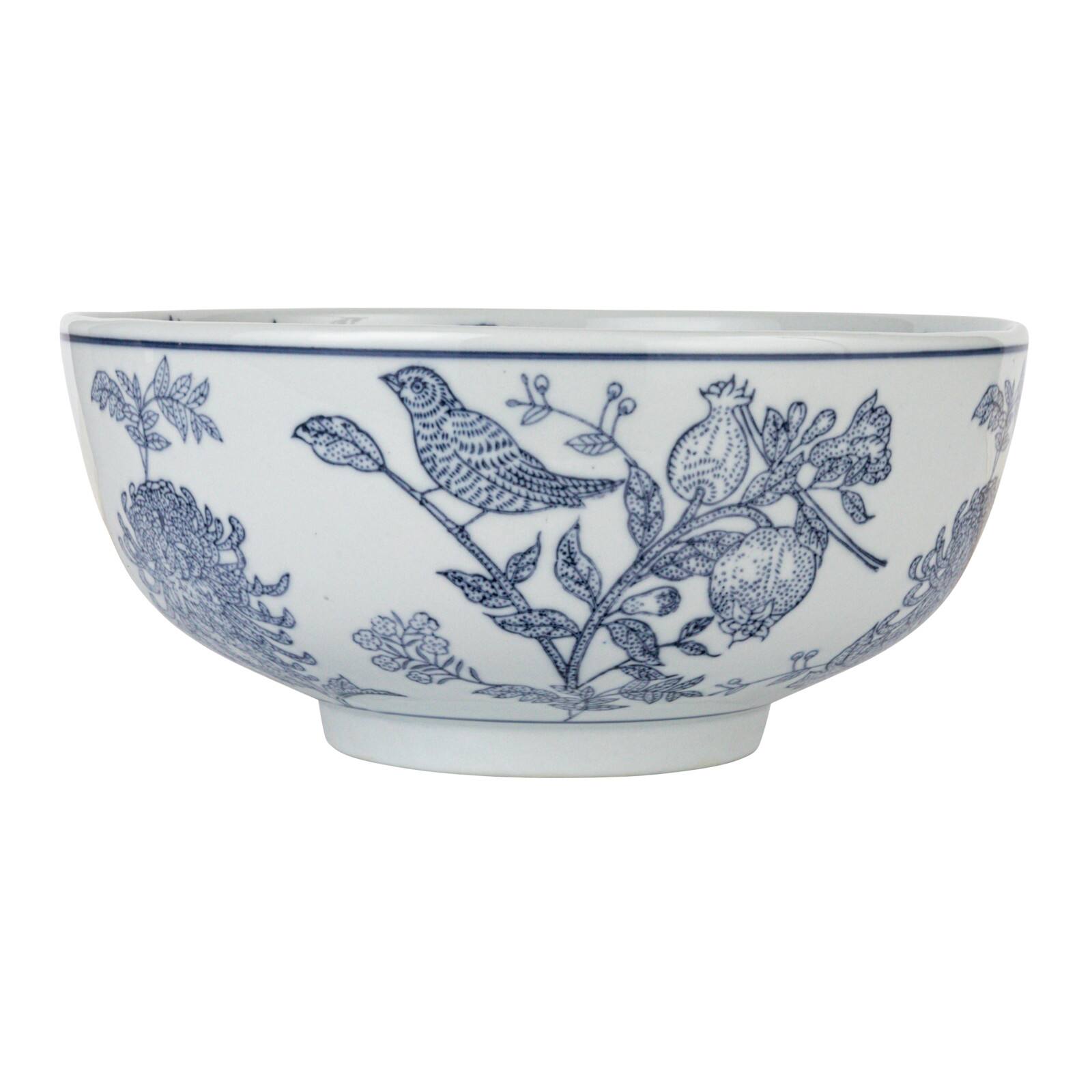 Hello Honey® 10" Blue & White Aviary Garden Stoneware Bowl