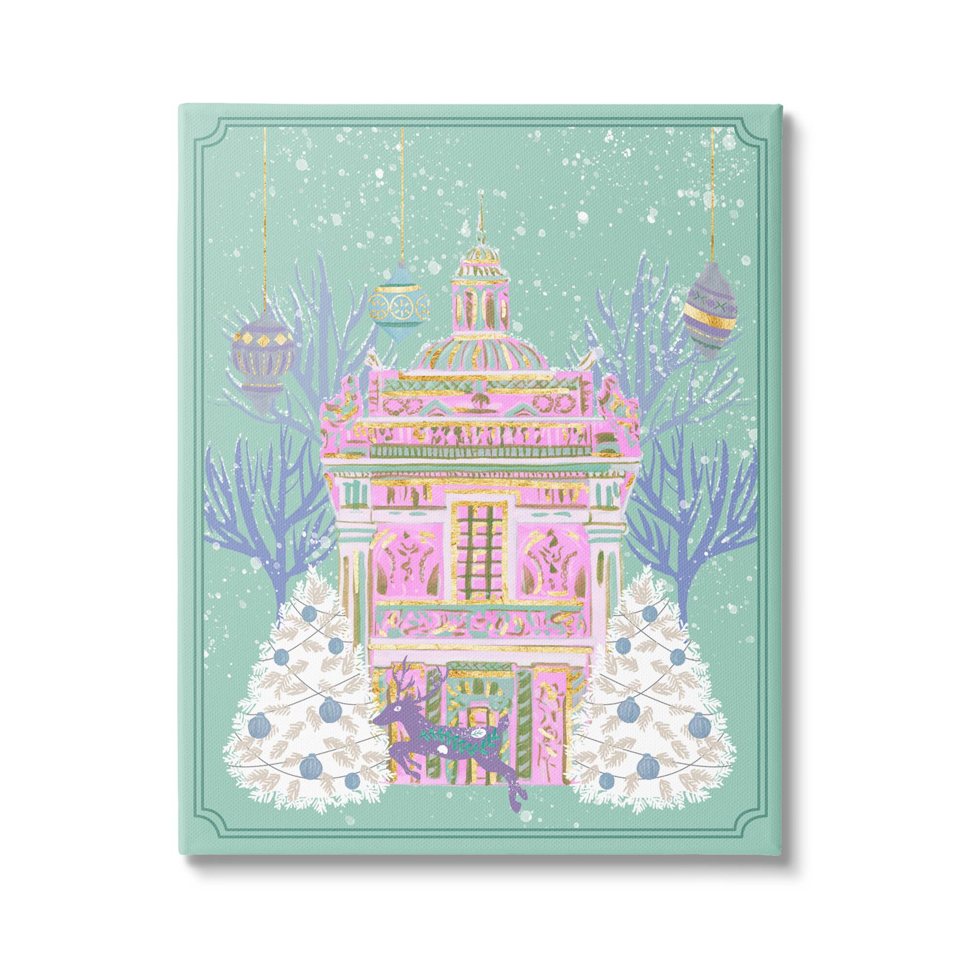 Stupell Industries Pink Ornate Christmas Building Canvas Wall Art