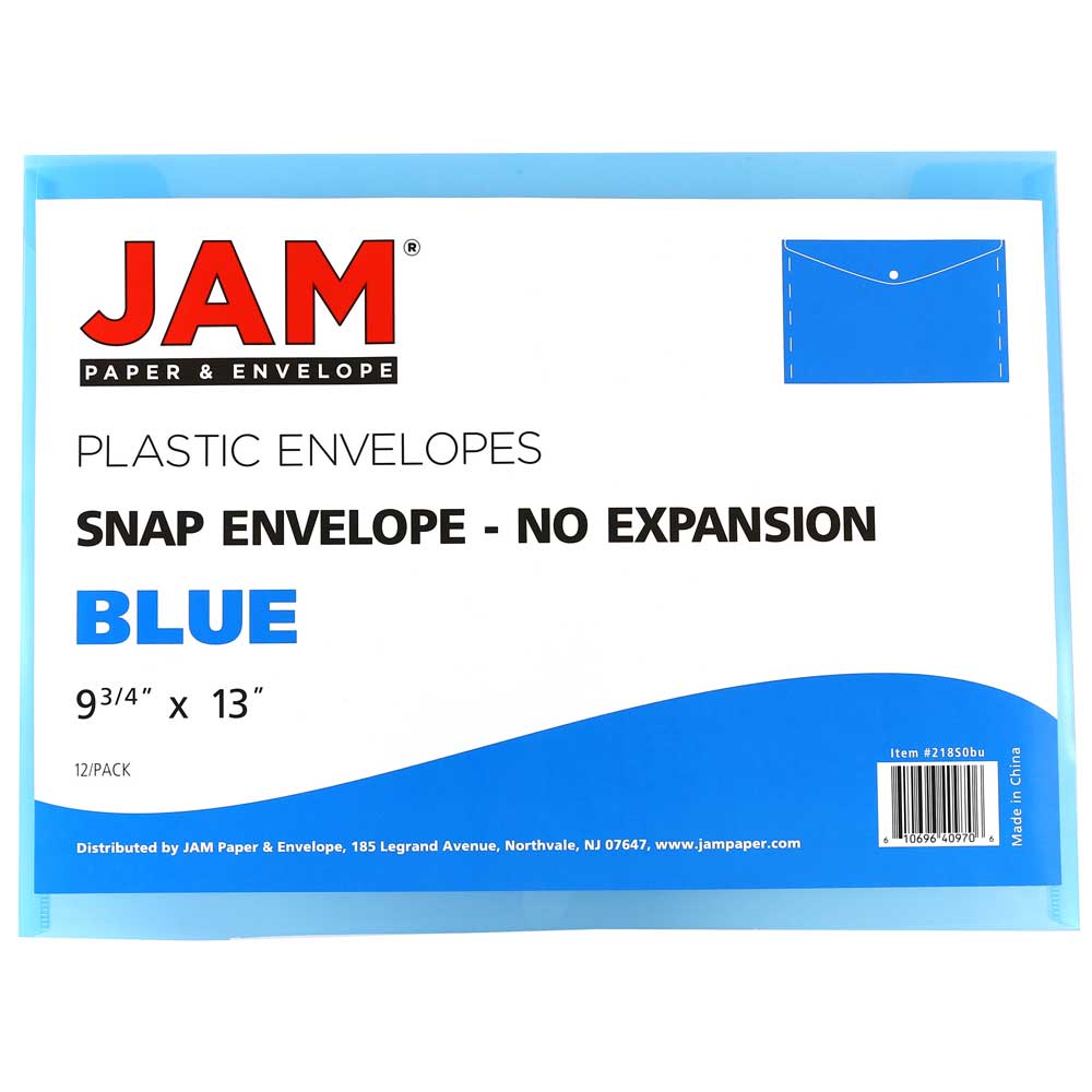 Jam Paper Plastic Envelope with Snap Closure - Letter Booklet - 9 3/4 x 13 - Clear - 12/Pack