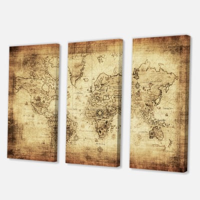 Designart - Ancient Map of The World IV - Vintage Canvas Wall Art Print ...