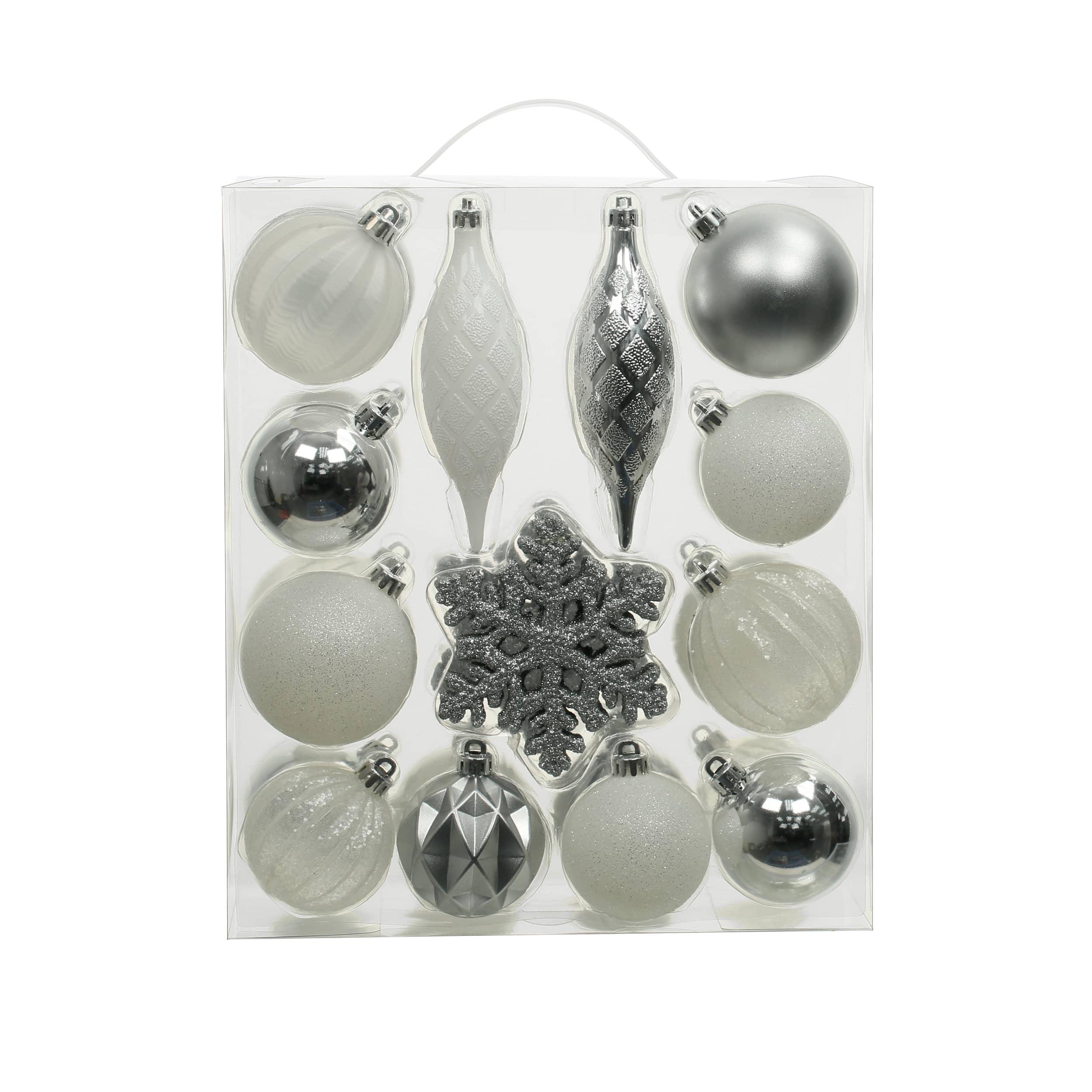 34 Pack Ball, Finial, &#x26; Snowflake Shatterproof Ornaments by Ashland&#xAE;