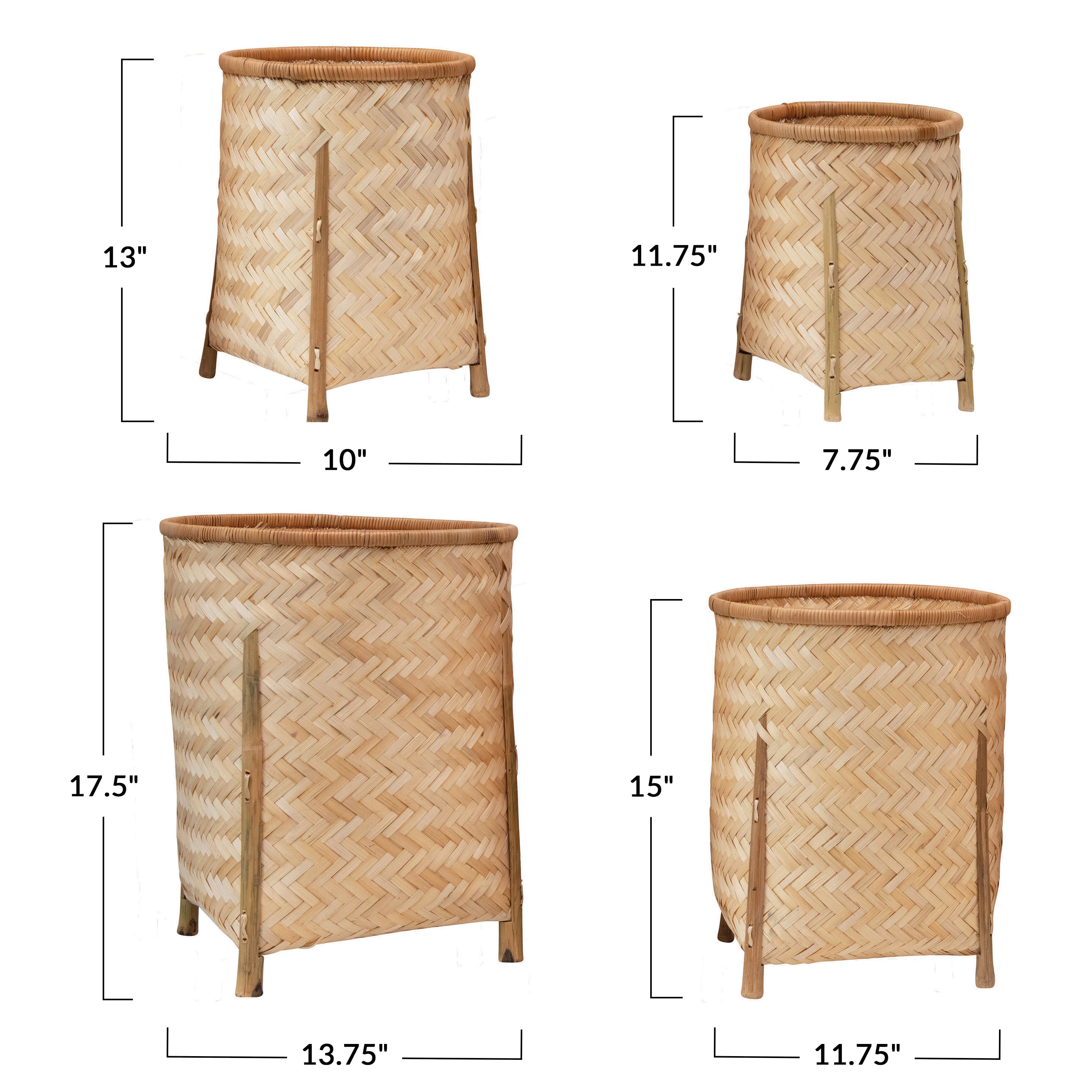 Hello Honey&#xAE; Natural Woven Bamboo Baskets with Legs Set