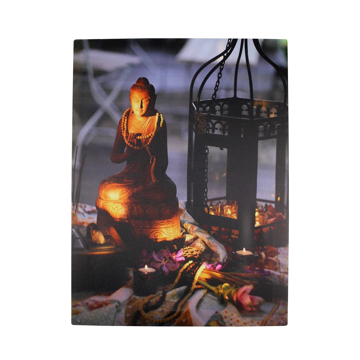 15&#x22; LED Flickering Candles with Hindu Buddha Wall Art