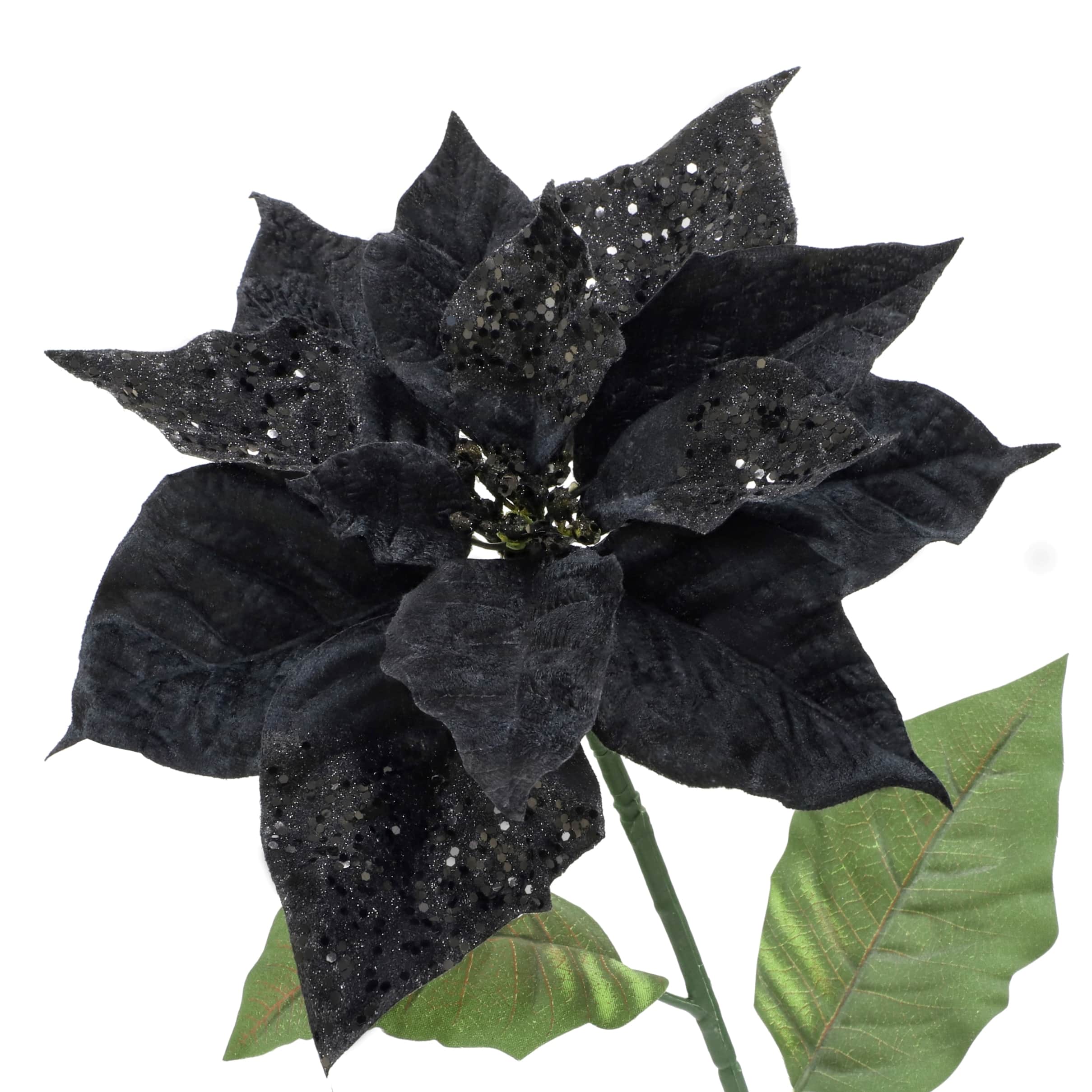 27&#x22; Black Glitter Poinsettia Stem by Ashland&#xAE;