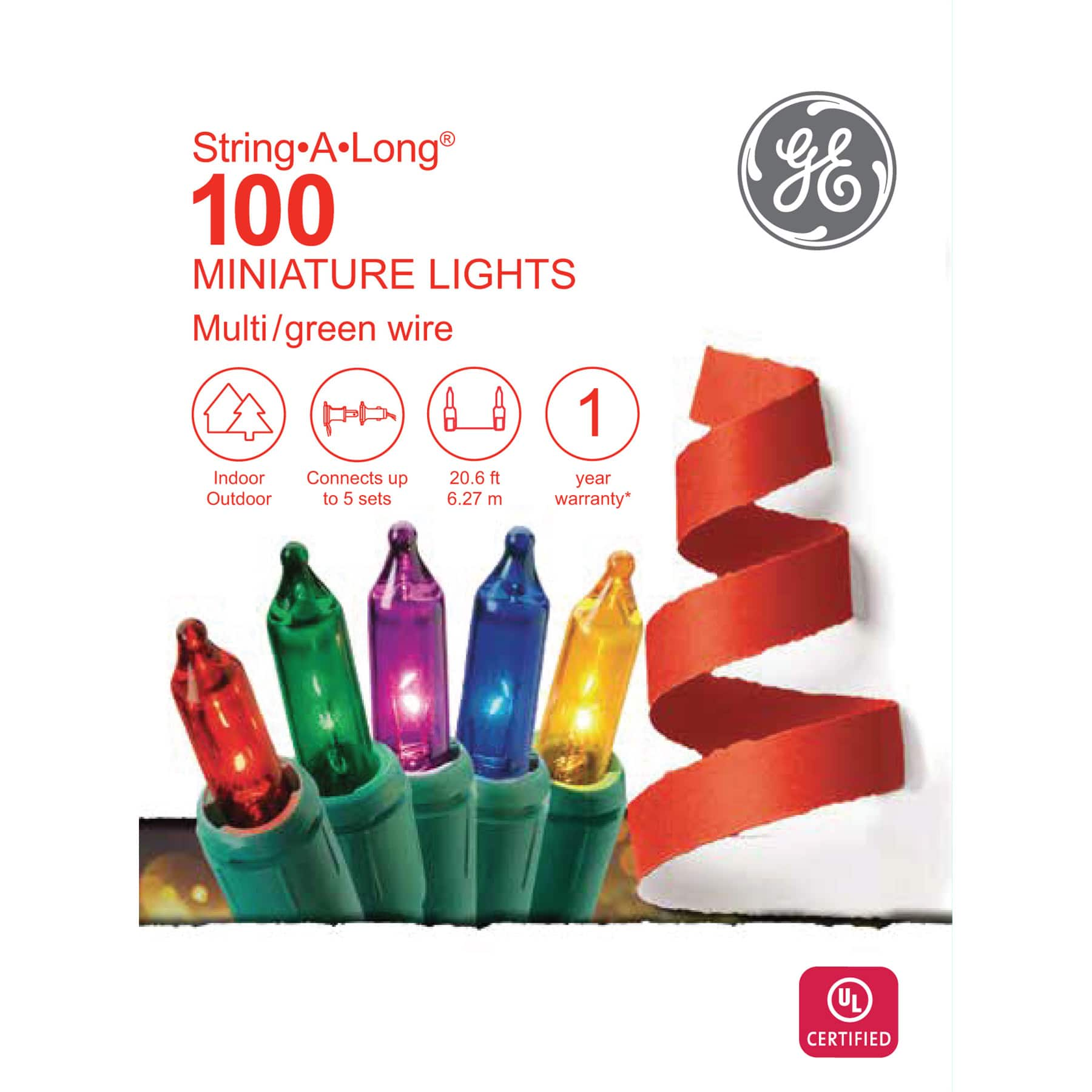 GE String-A-Long&#xAE; 100 Miniature Lights, Multicolored