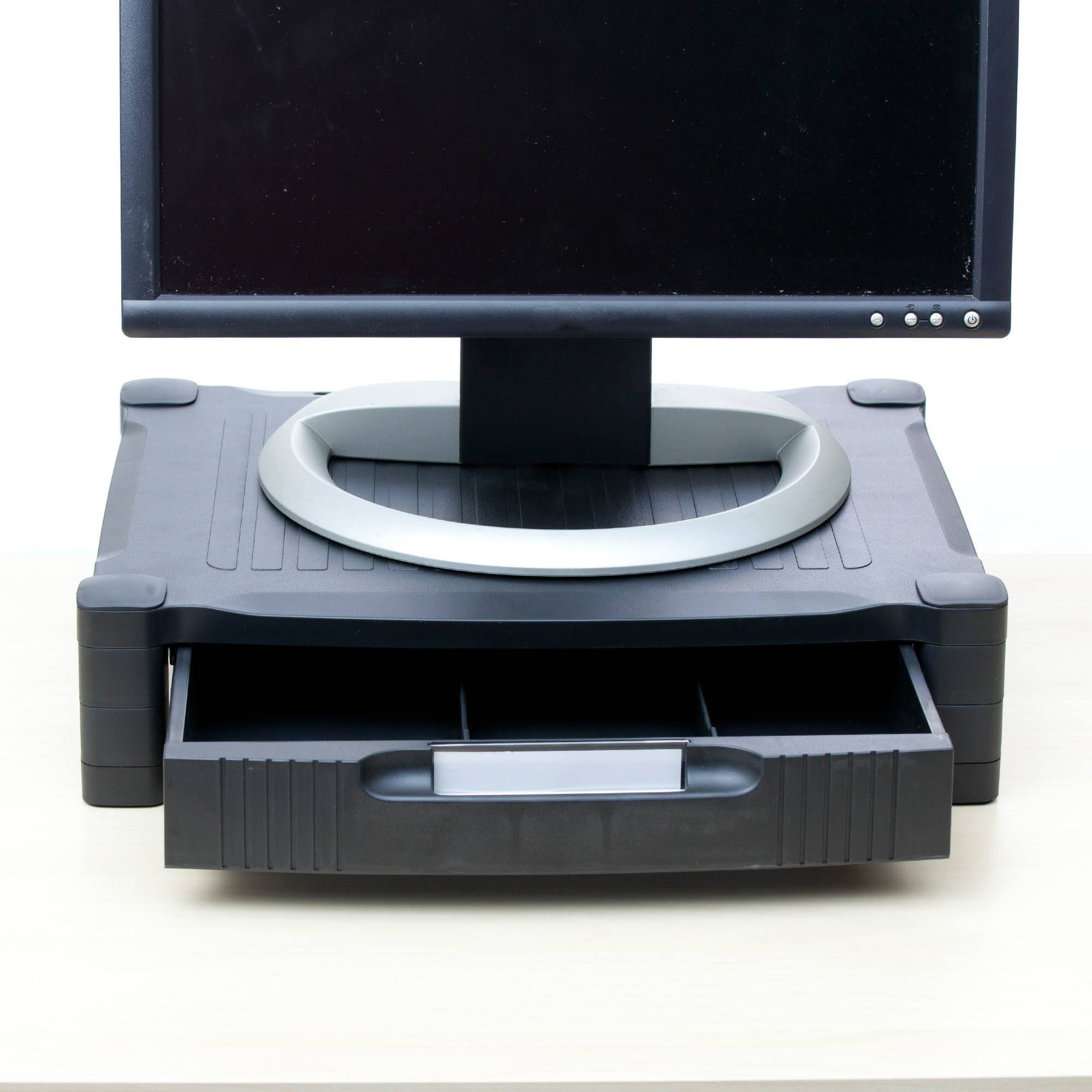 Mind Reader Black Monitor Stand Riser With Drawer Storage