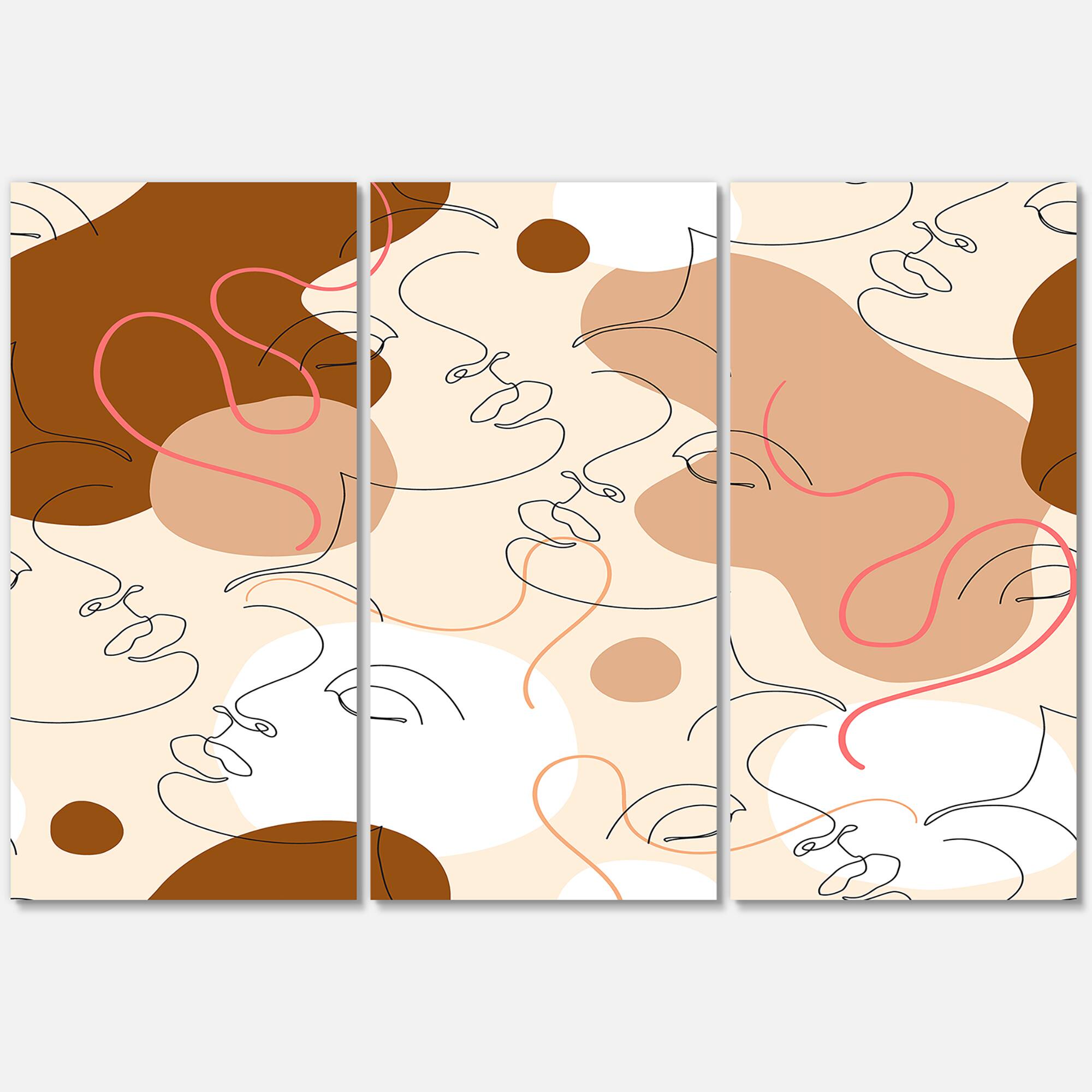 Designart - One Line Drawing Of Beautiful Woman - Modern Canvas Wall Art Print