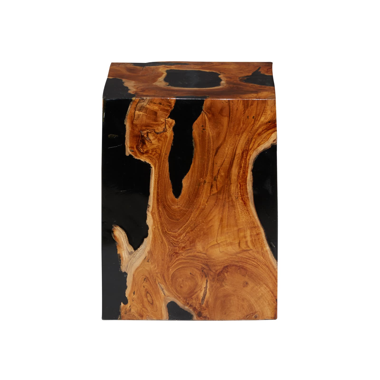 15" Black Teak Wood Coastal Stool