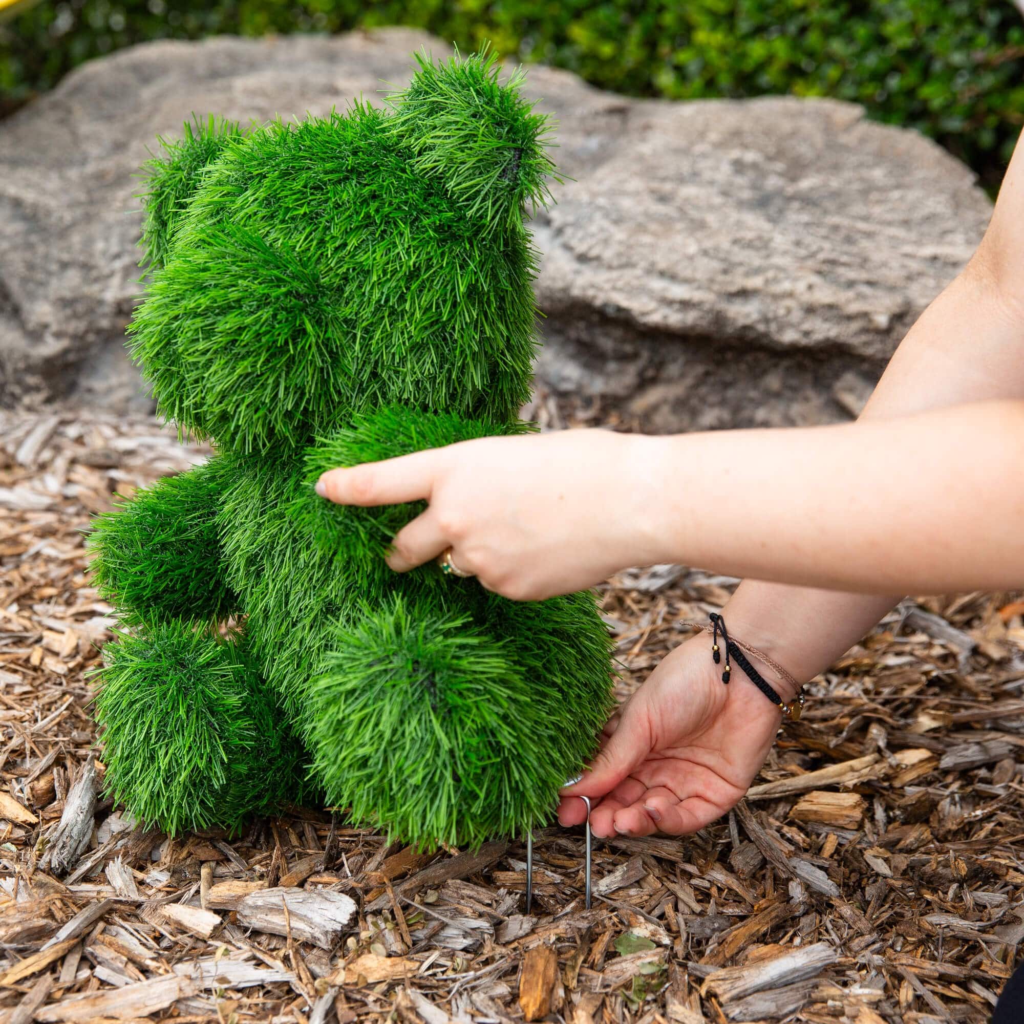 14in. UV Resistant Artificial Grass Garden Plush Topiary Bear (Indoor/Outdoor)