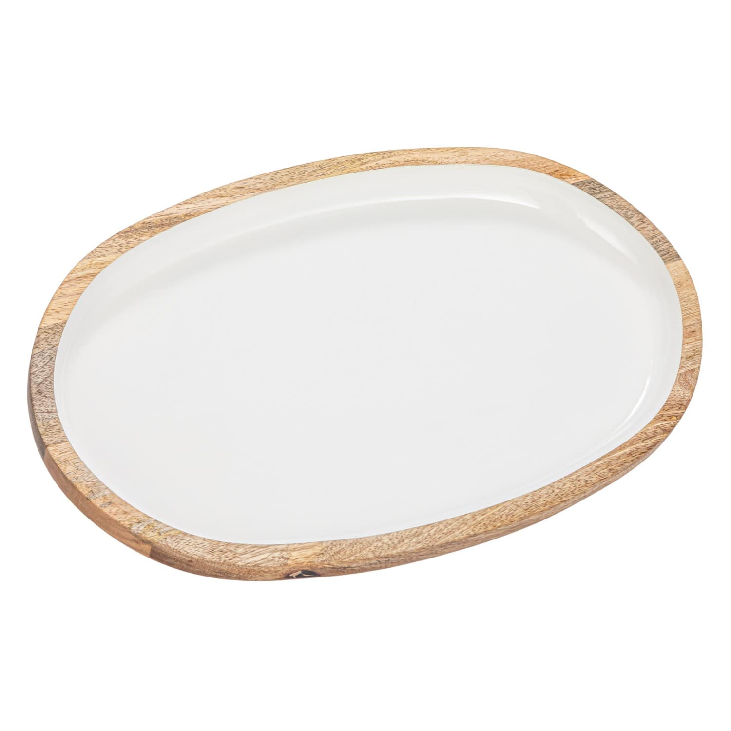 Hello Honey® 18" White Oval Enameled Mango Wood Tray
