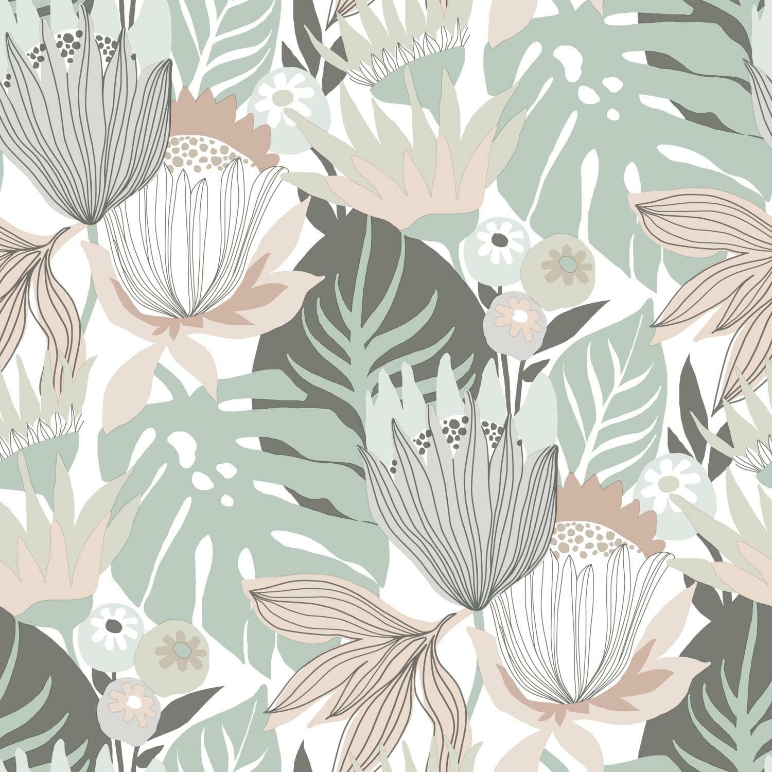RoomMates Retro Tropical Leaves Peel & Stick Wallpaper