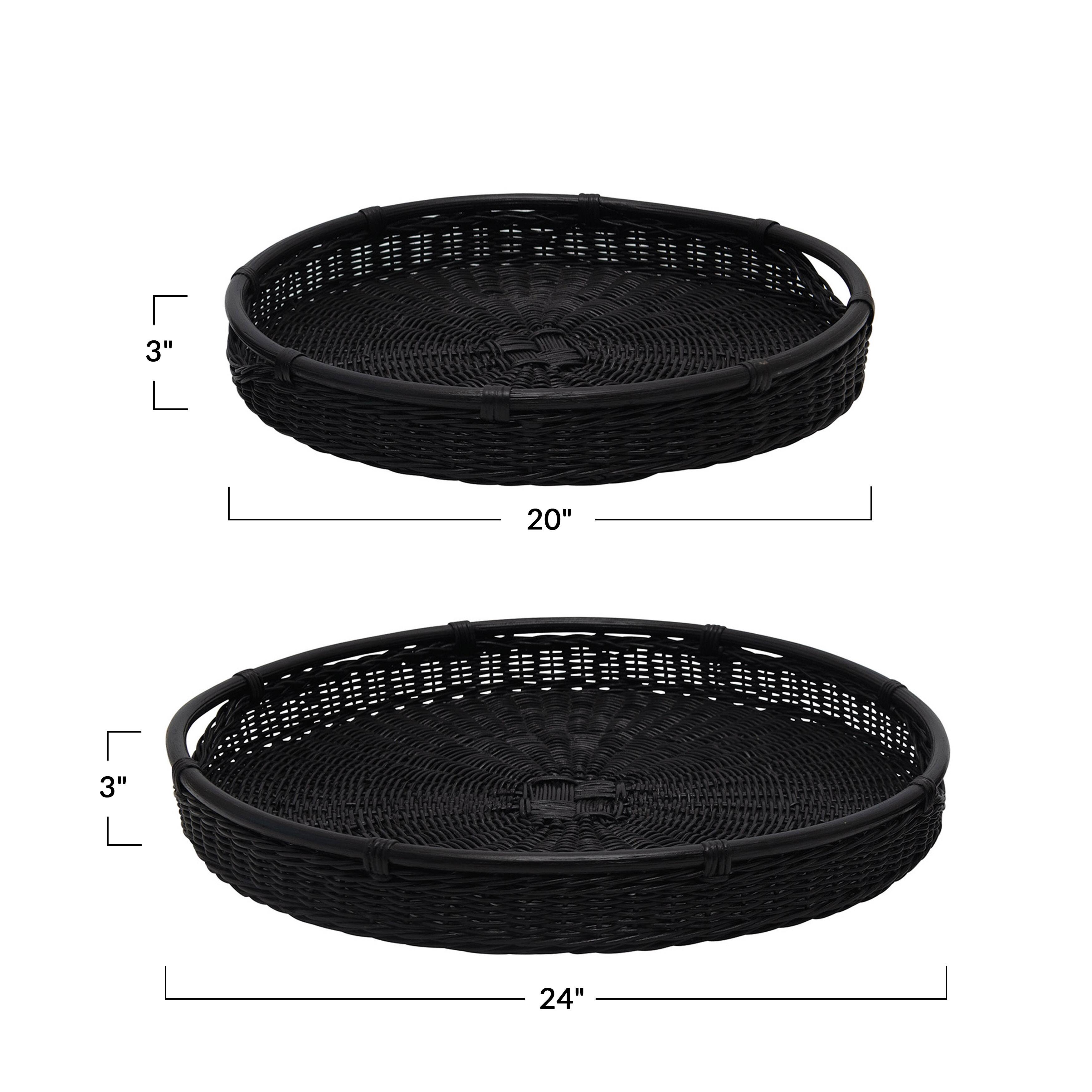 Hello Honey® Black Wicker Trays with Handle Set