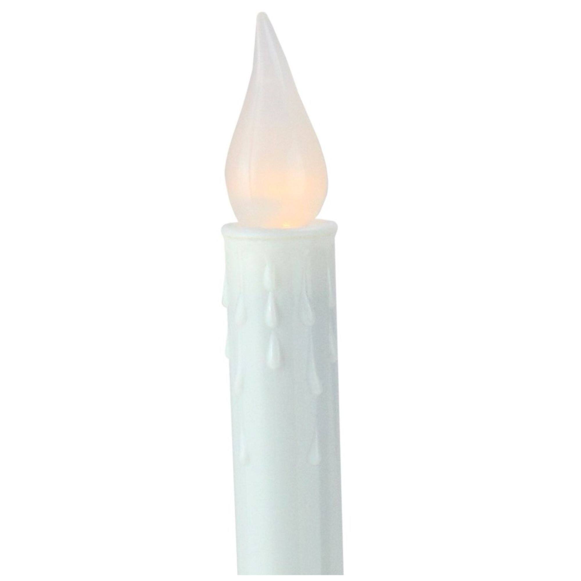 8.75&#x22; Pre-Lit White &#x26; Gold LED C5 Flickering Christmas Candle Lamp With Handle Base