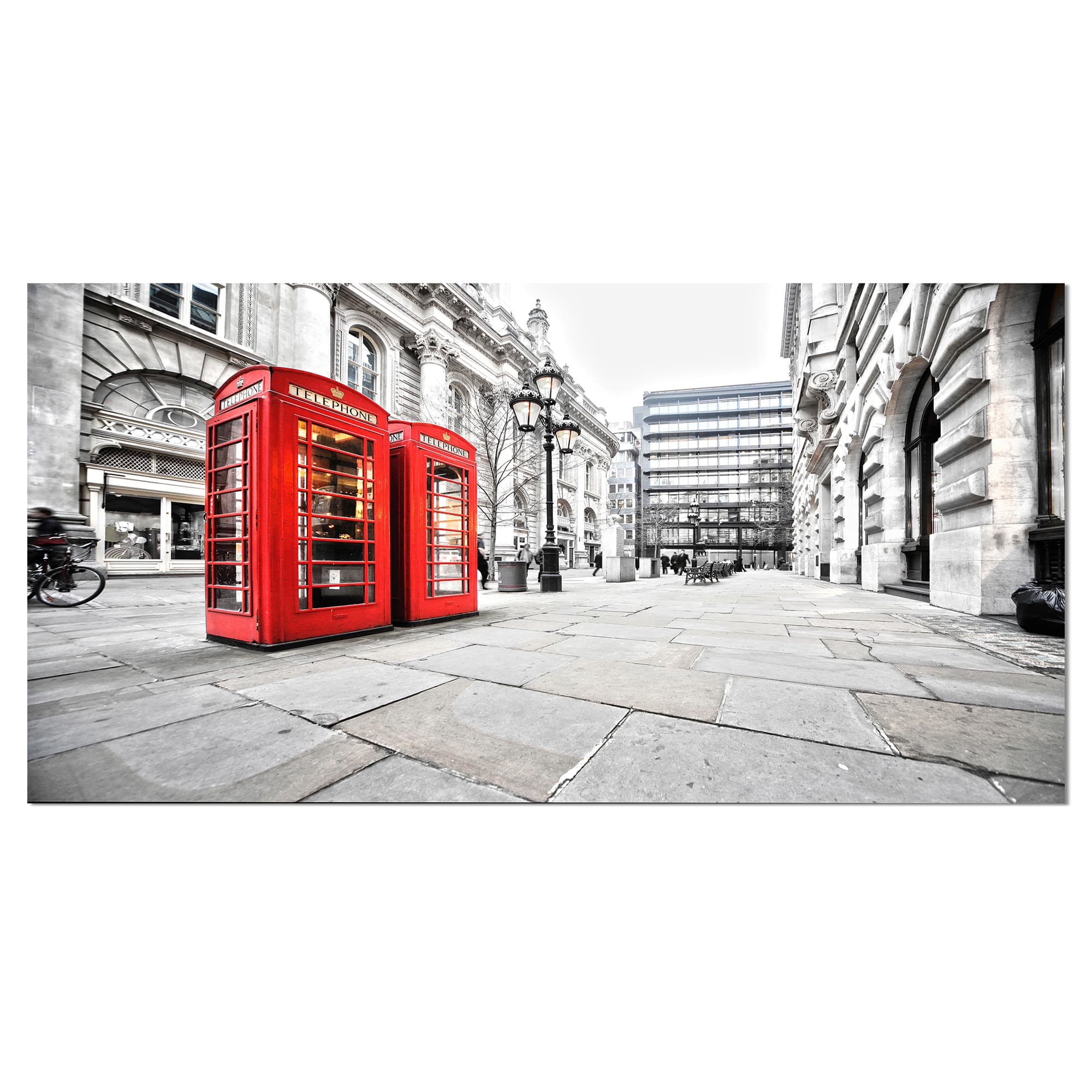 Designart - Phone Booths on Street - Cityscape Canvas Print