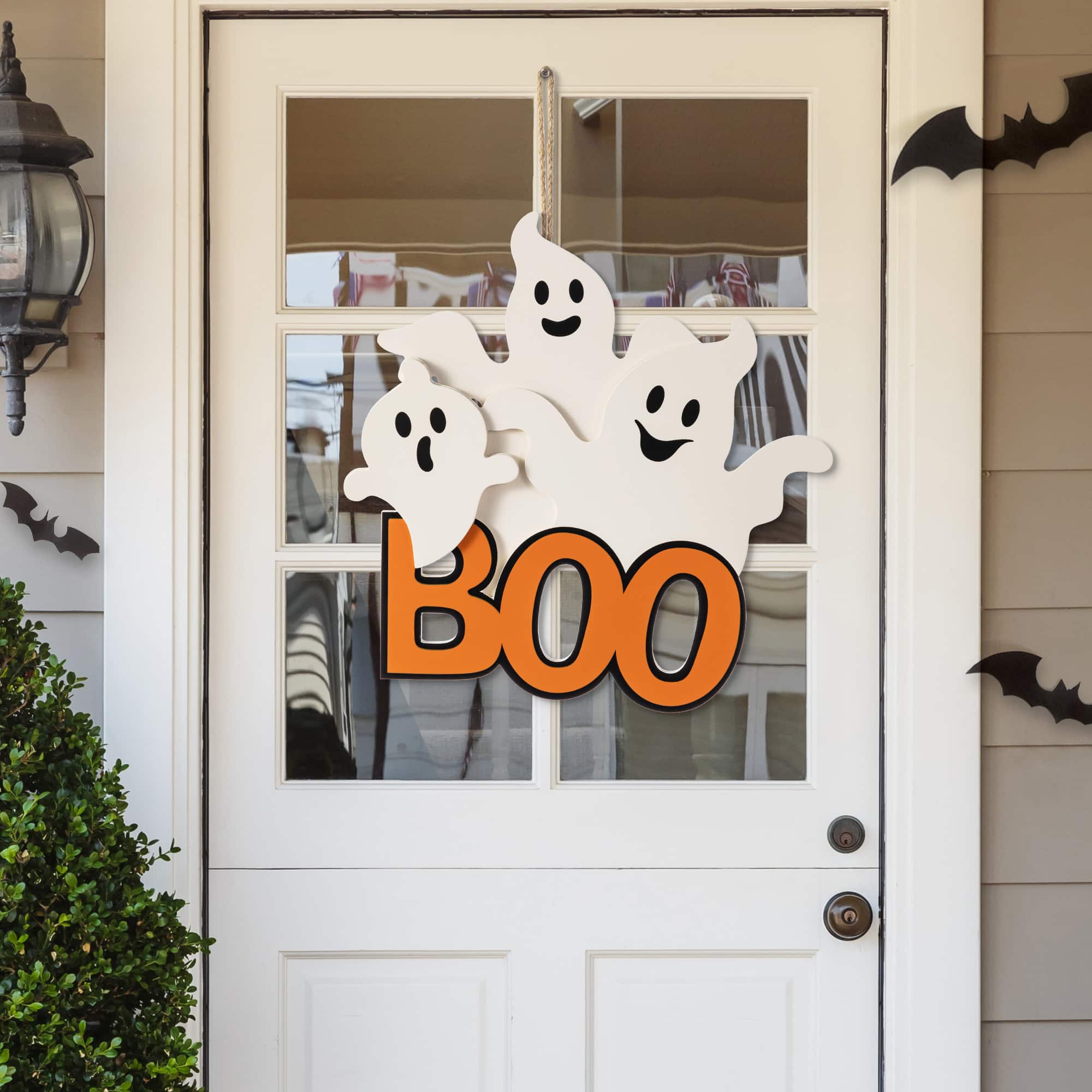 Glitzhome&#xAE; 14&#x22;H Halloween Wooden Ghoost BOO Door Hanger