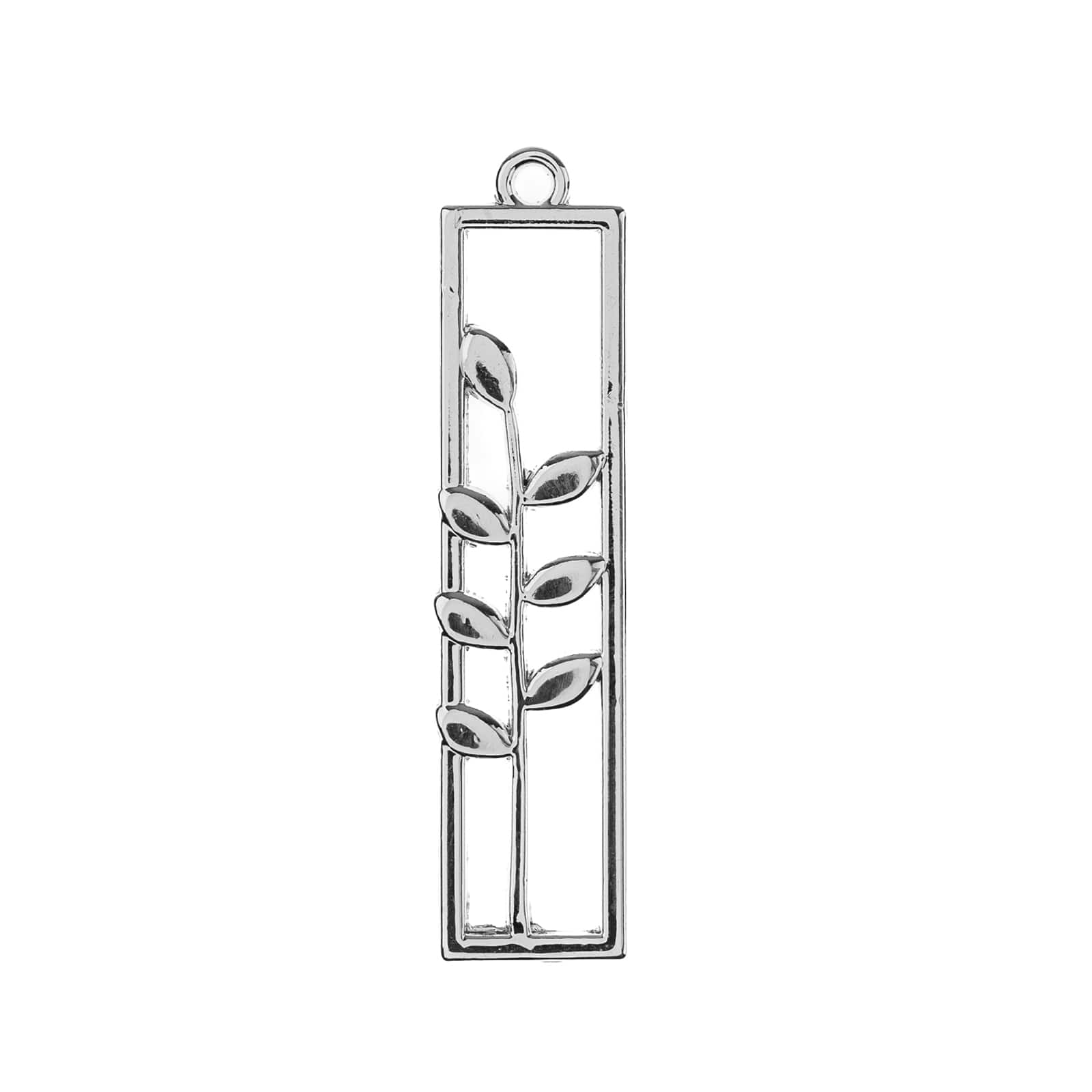John Bead Silver Rectangle with Leaves Pendants, 4ct.