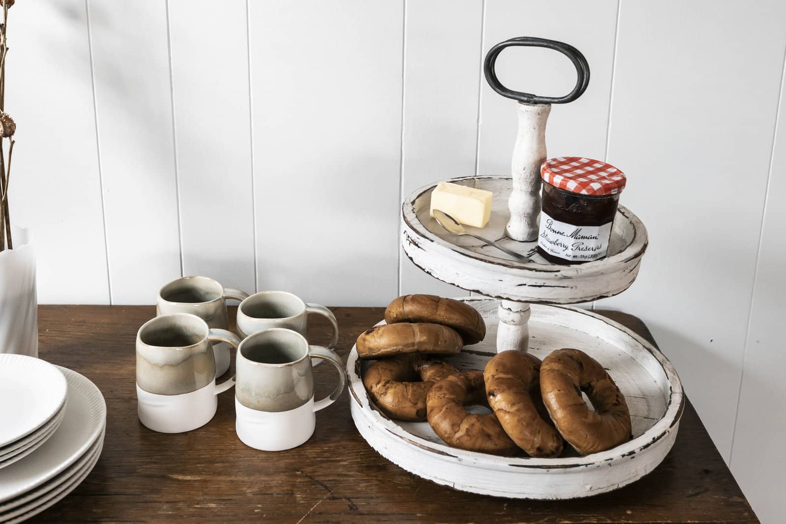 Hello Honey® 18.5" Distressed Cream Wood 2-Tier Tray