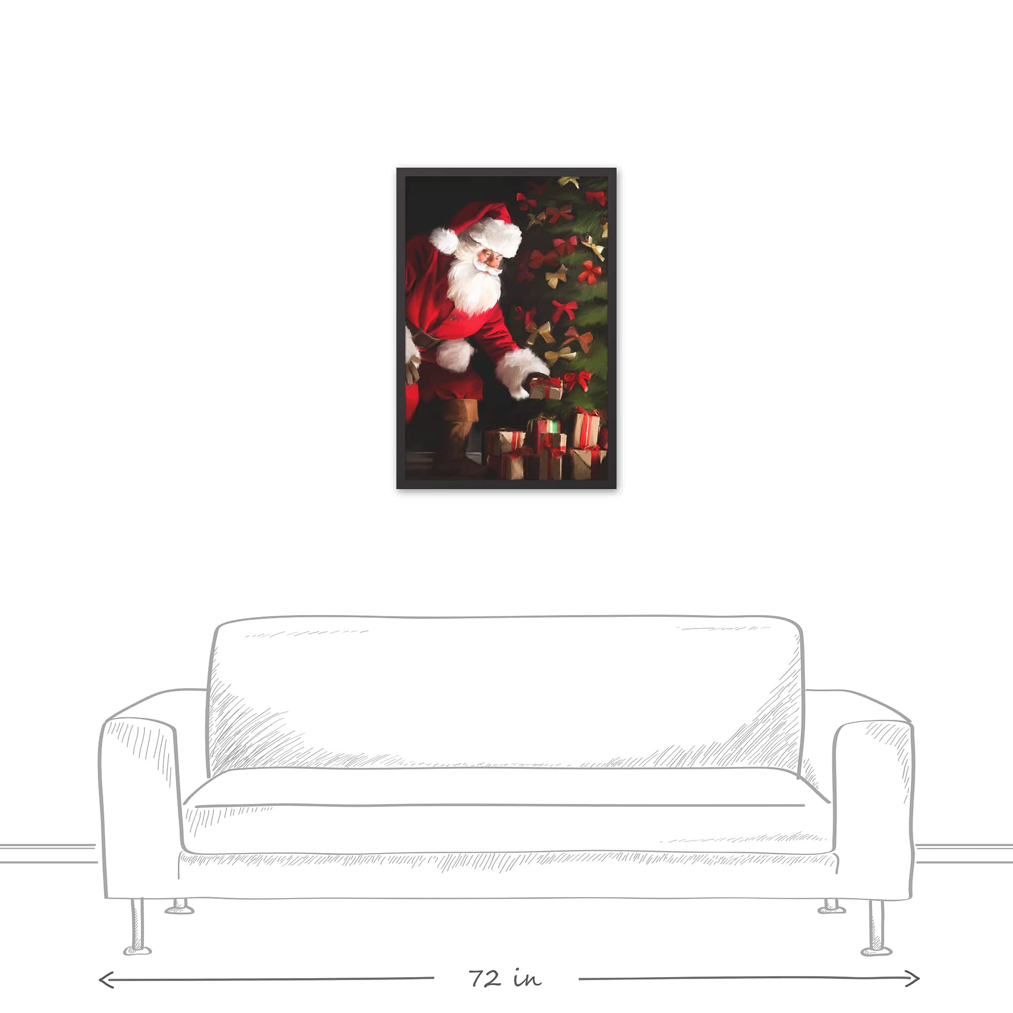 Santa Delivering Christmas Gifts Black Framed Wall Art