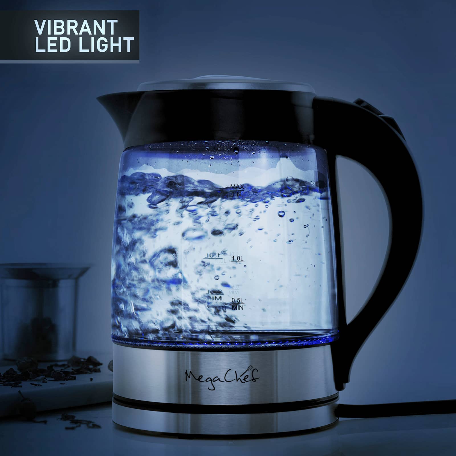MegaChef 1.8L Glass Body &#x26; Stainless Steel Electric Tea Kettle