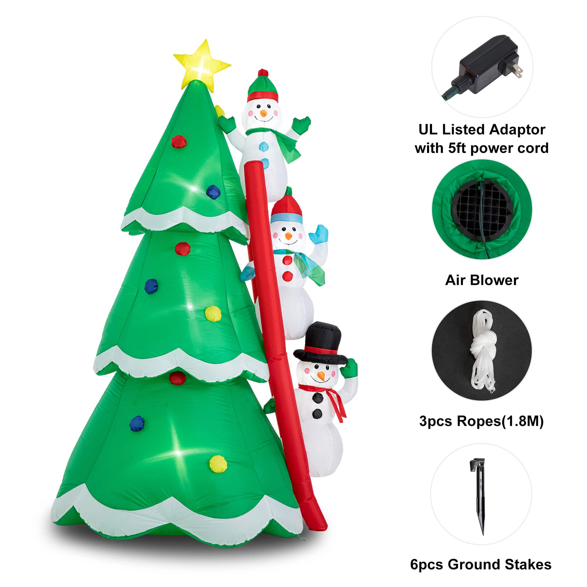 Glitzhome&#xAE; 8ft. Lighted Inflatable Xmas Snowman Climbing Up Tree D&#xE9;cor