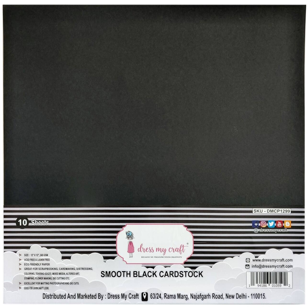 Dress My Craft® Smooth Black 12" x 12" Cardstock, 10 Sheets