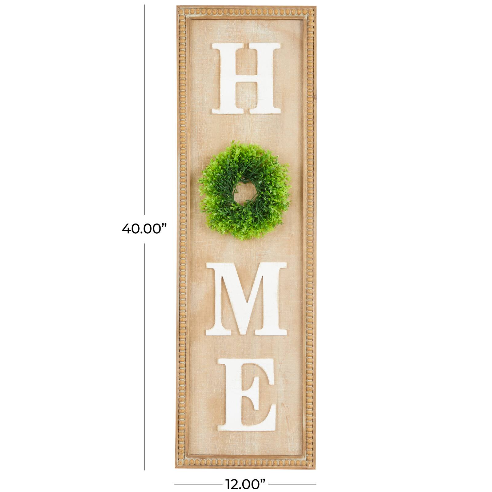 3.5ft. Light Brown Decorative Sign with Beaded Frame and Green Wreath