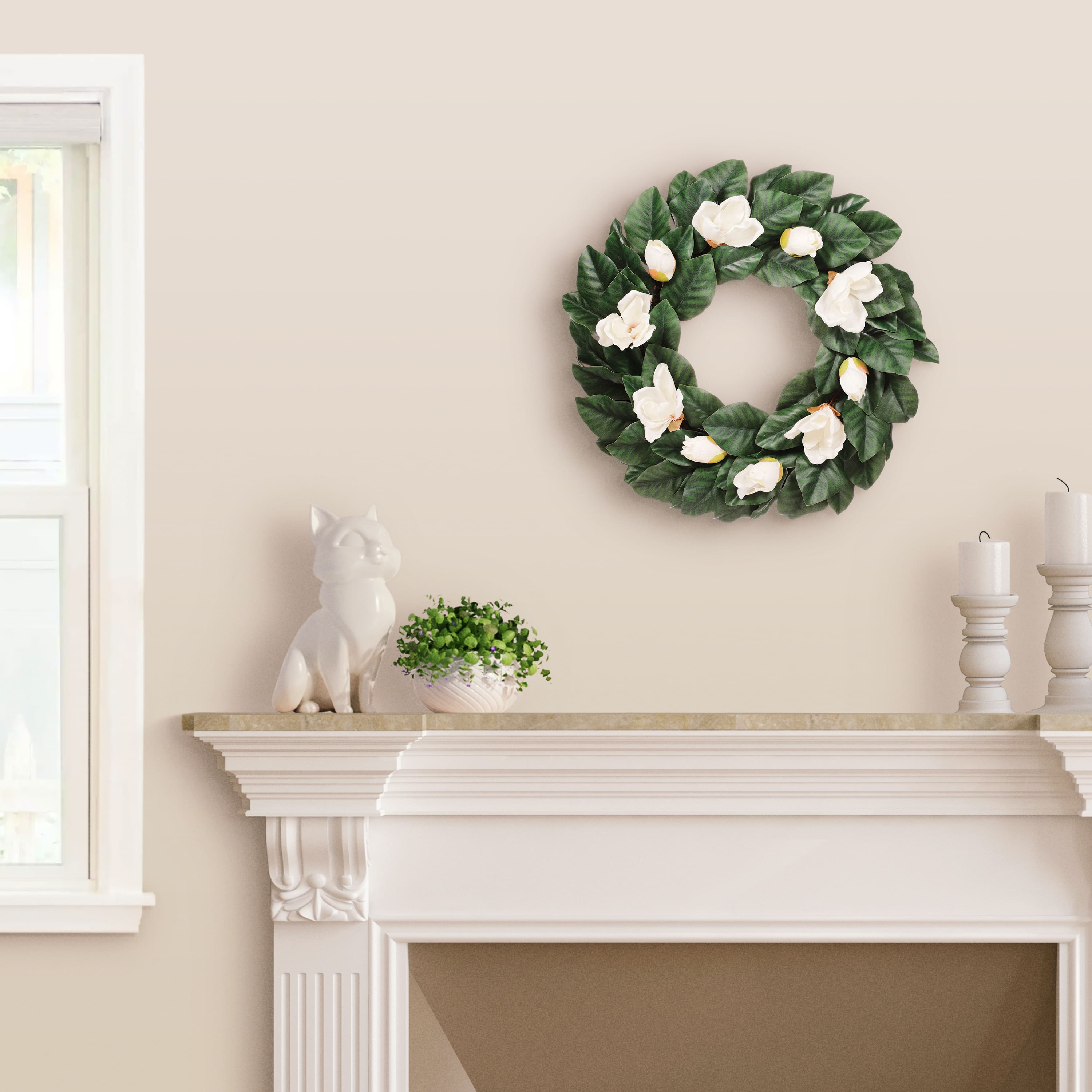 24&#x22; Cream Spring Magnolia Wreath