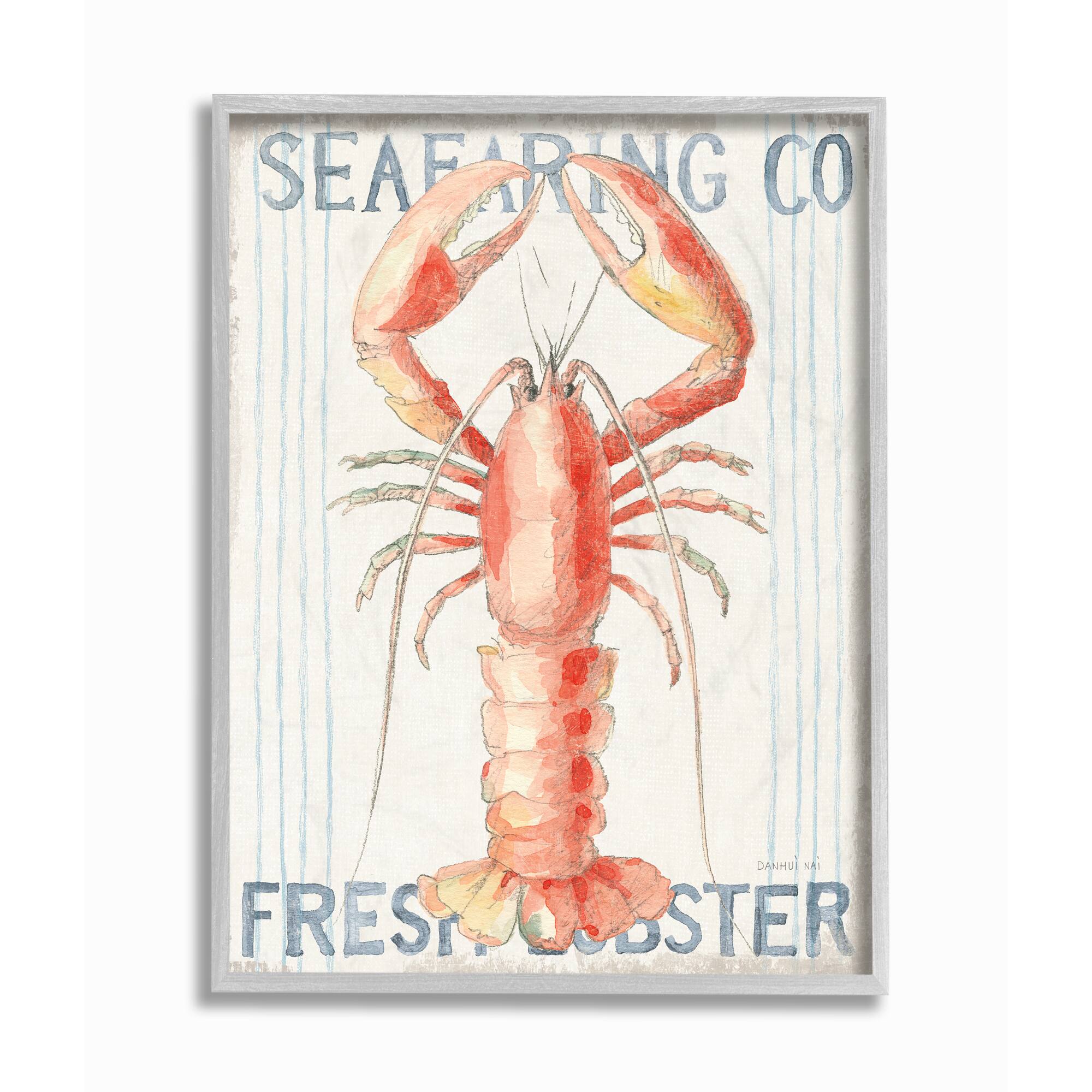 Stupell Industries Red Nautical Lobster Watercolor Wall Art In Gray Frame