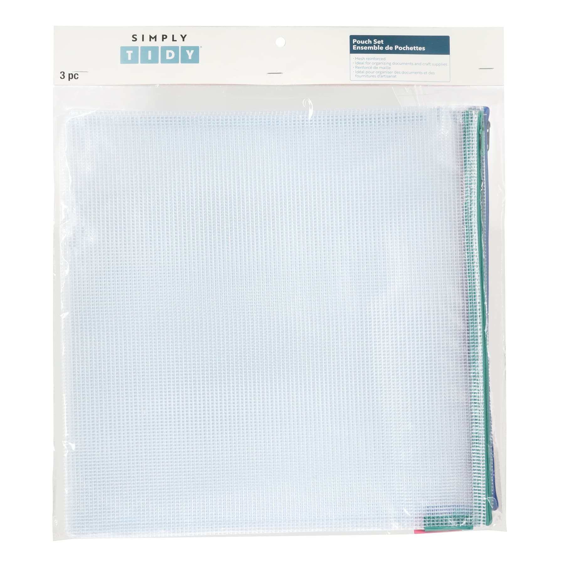13.5&#x22; Square Mixed Mesh Zipper Pouches by Simply Tidy&#xAE;, 3ct.