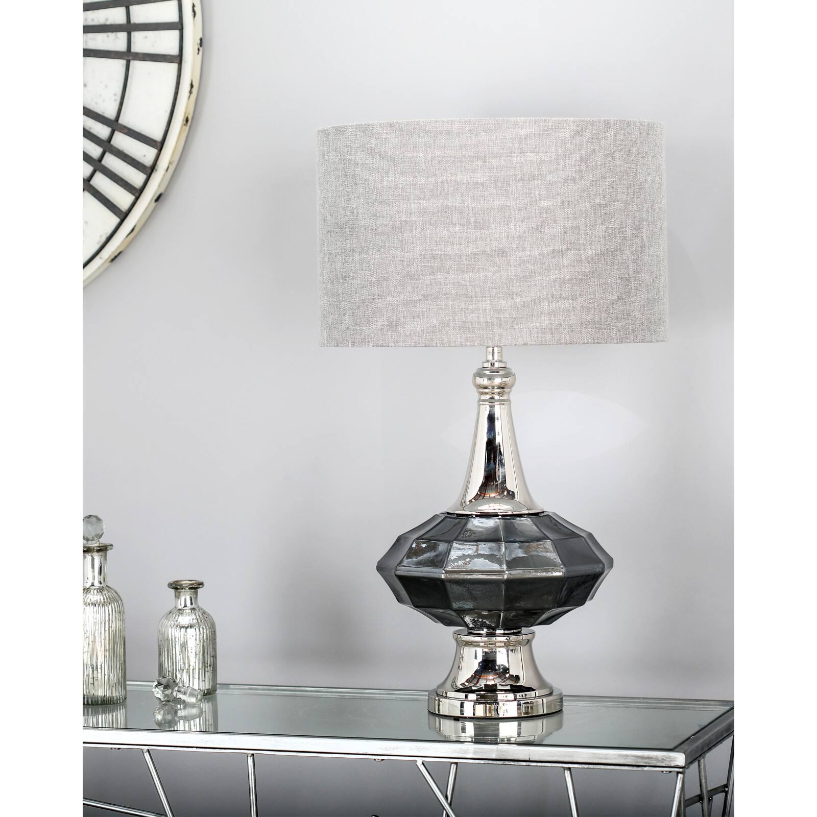 Silver Glass Traditional Table Lamp, 27" x 16" x 16"
