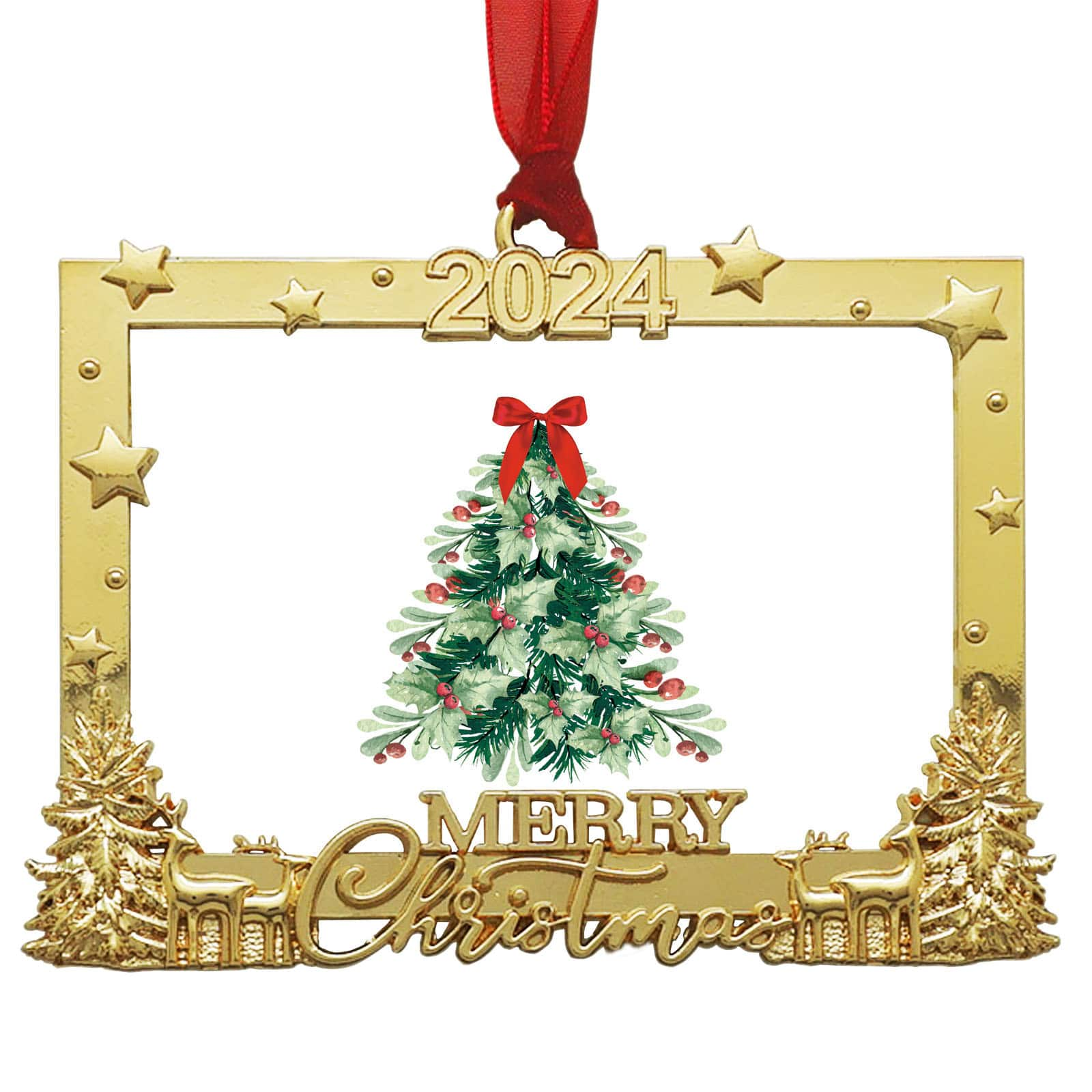 2&#x22; x 3&#x22; Gold Rectangle Merry Christmas 2024 Ornament Frame by Studio D&#xE9;cor&#xAE;