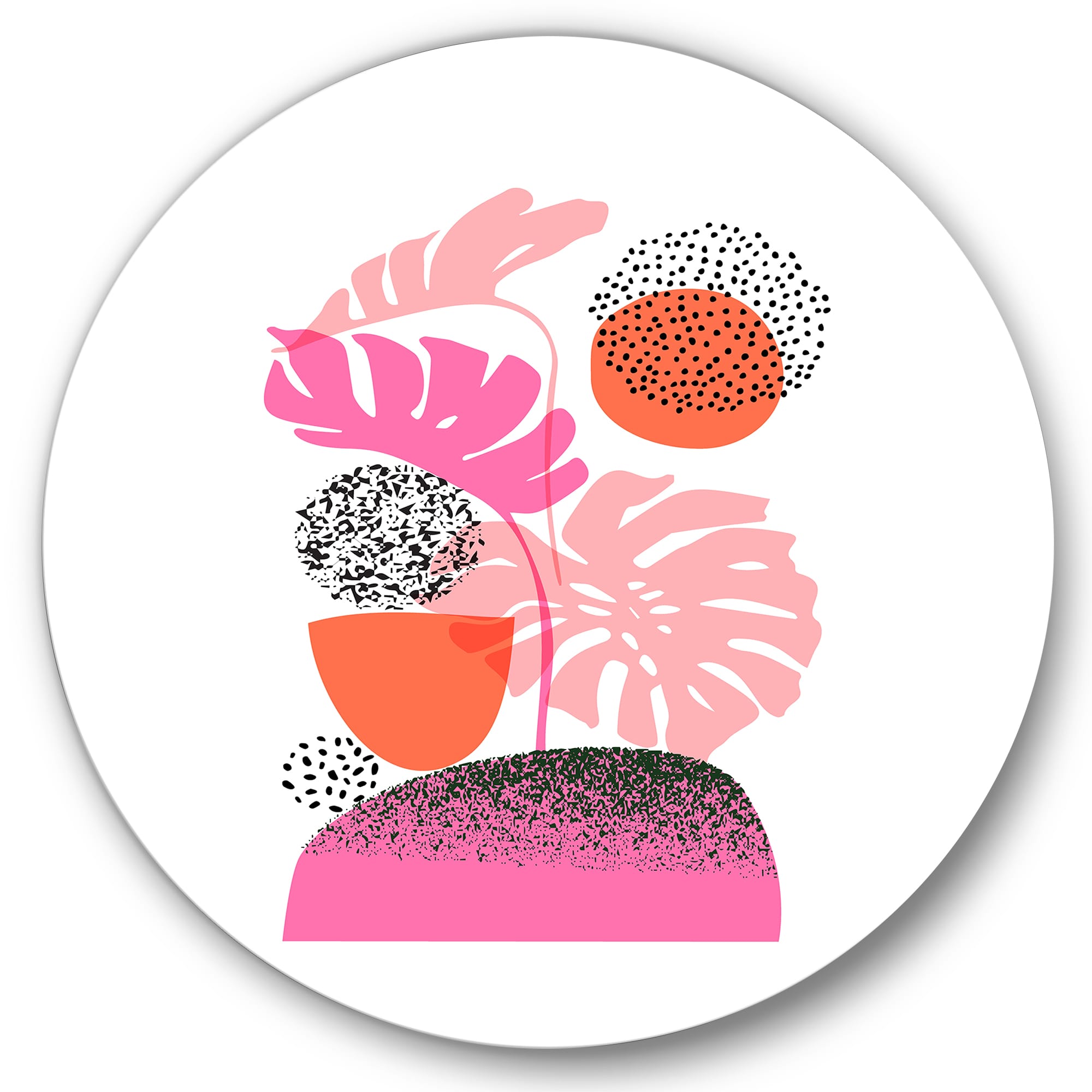 Designart - Geometric Moon & Sun Shapes With Tropical Leaves - Modern Metal Circle Wall Art