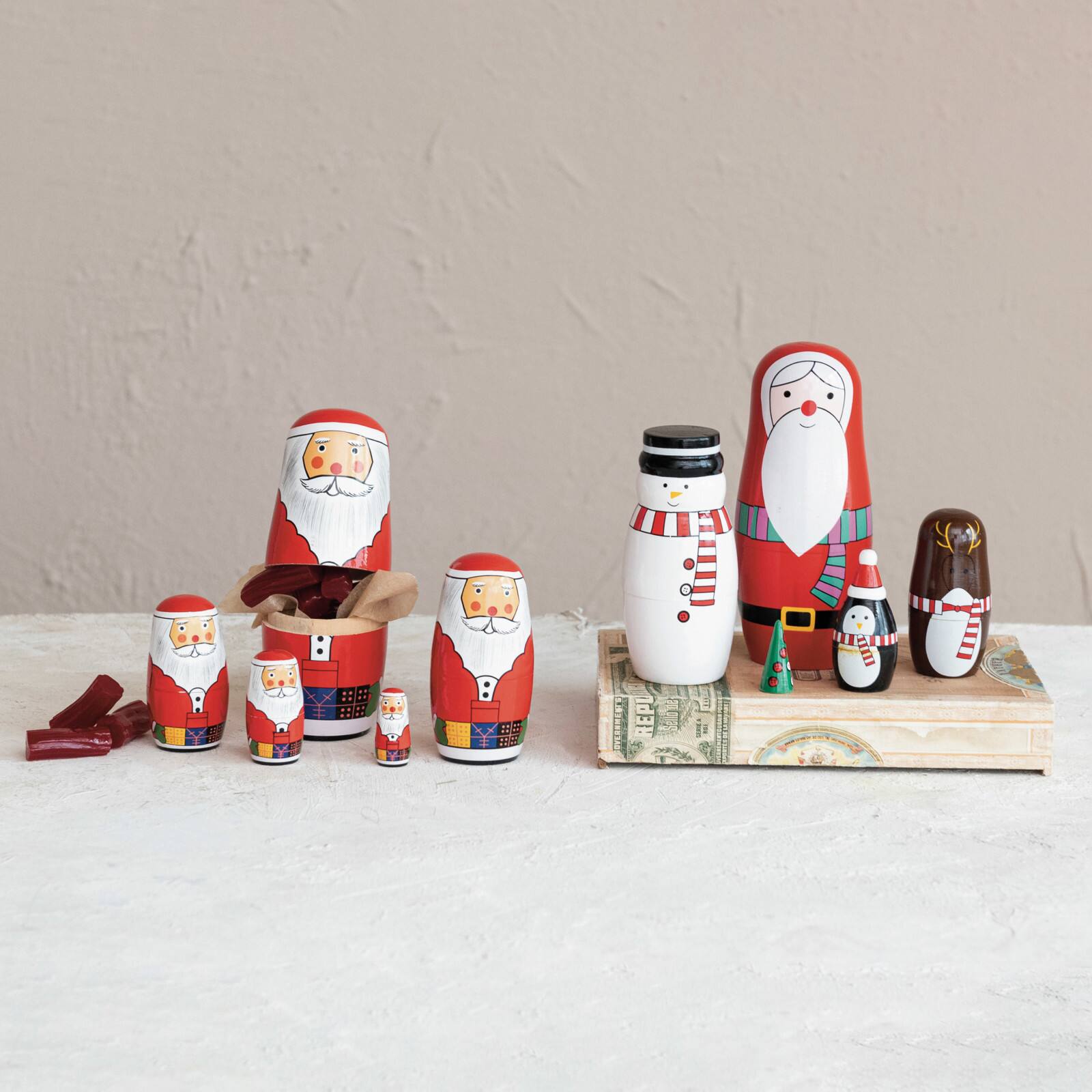 Hello Honey&#xAE; Santa Wood Nesting Doll Set