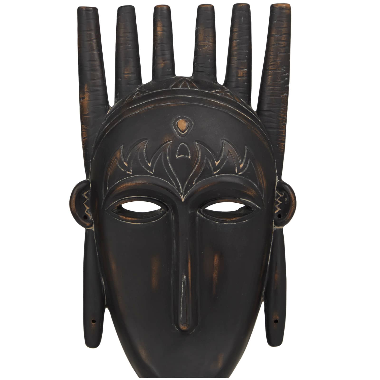 Black Polystone Handmade Carved Mask Sculpture Set