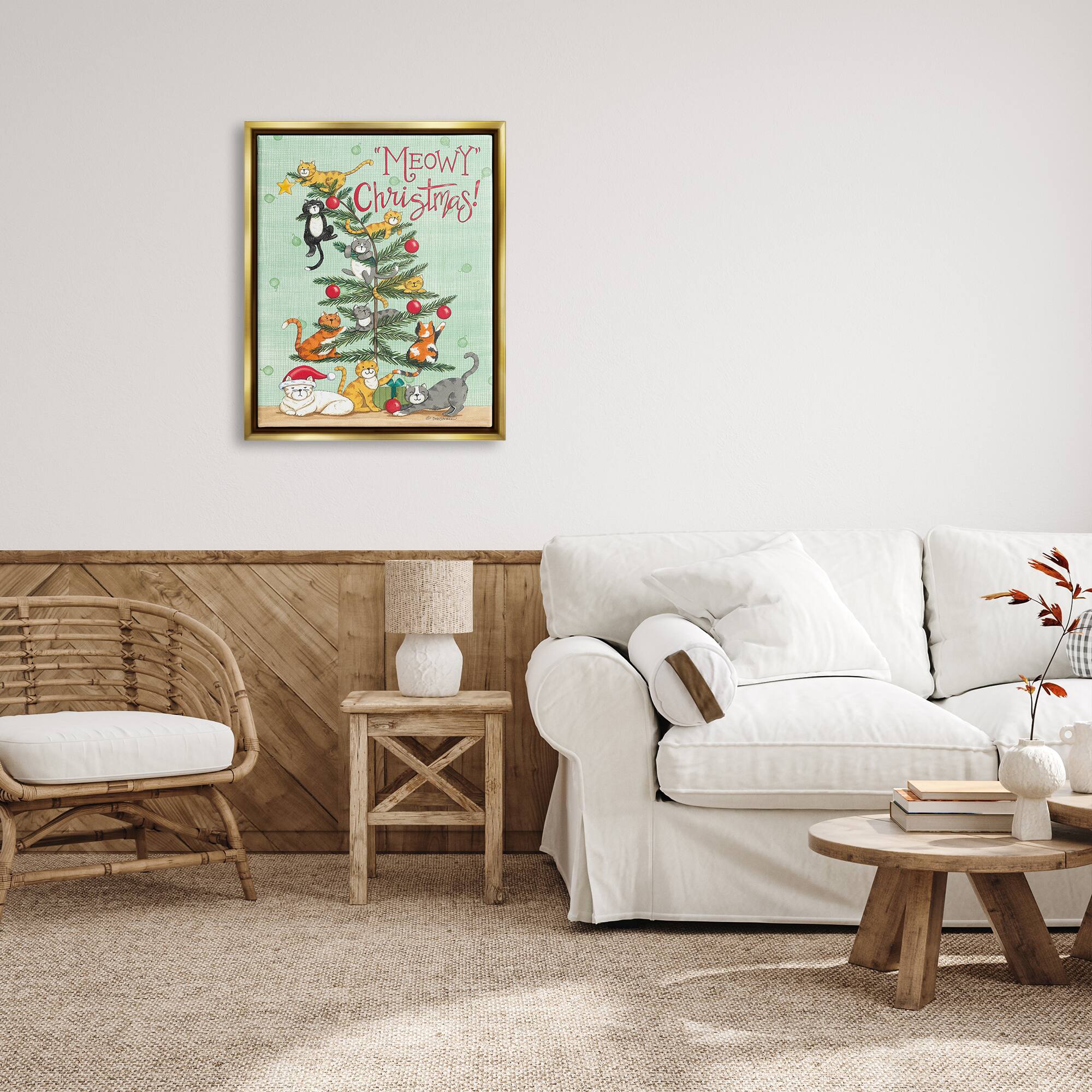 Stupell Industries Meowy Christmas Cats Framed Floater Canvas Wall Art