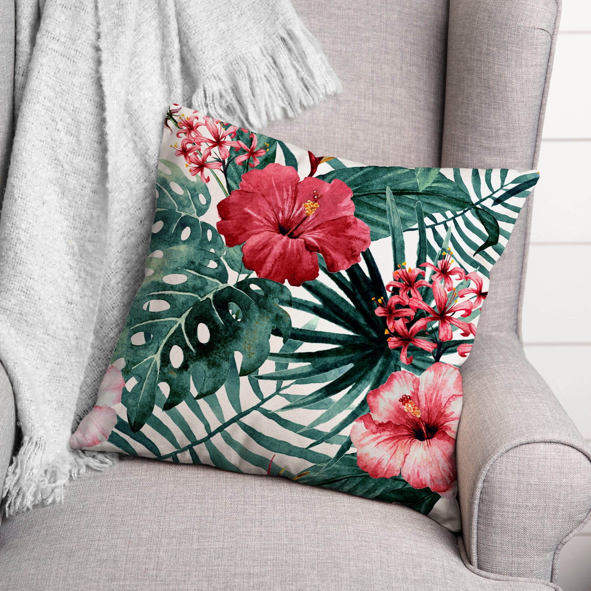 Tropical Flowers 18&#x22; x 18&#x22; Indoor / Outdoor Pillow