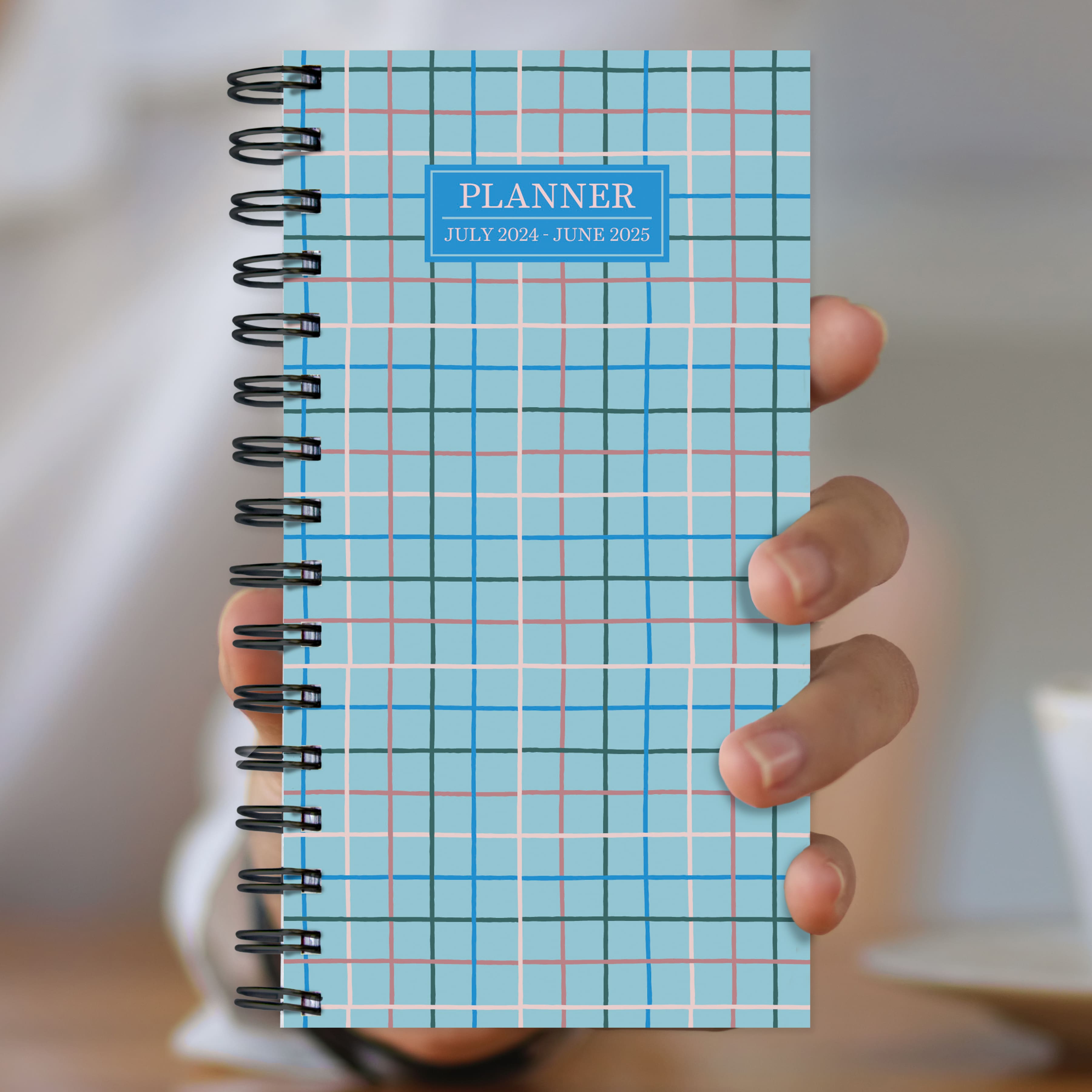 TF Publishing 2024-2025 Small Blue Plaid Spiral Weekly Monthly Planner