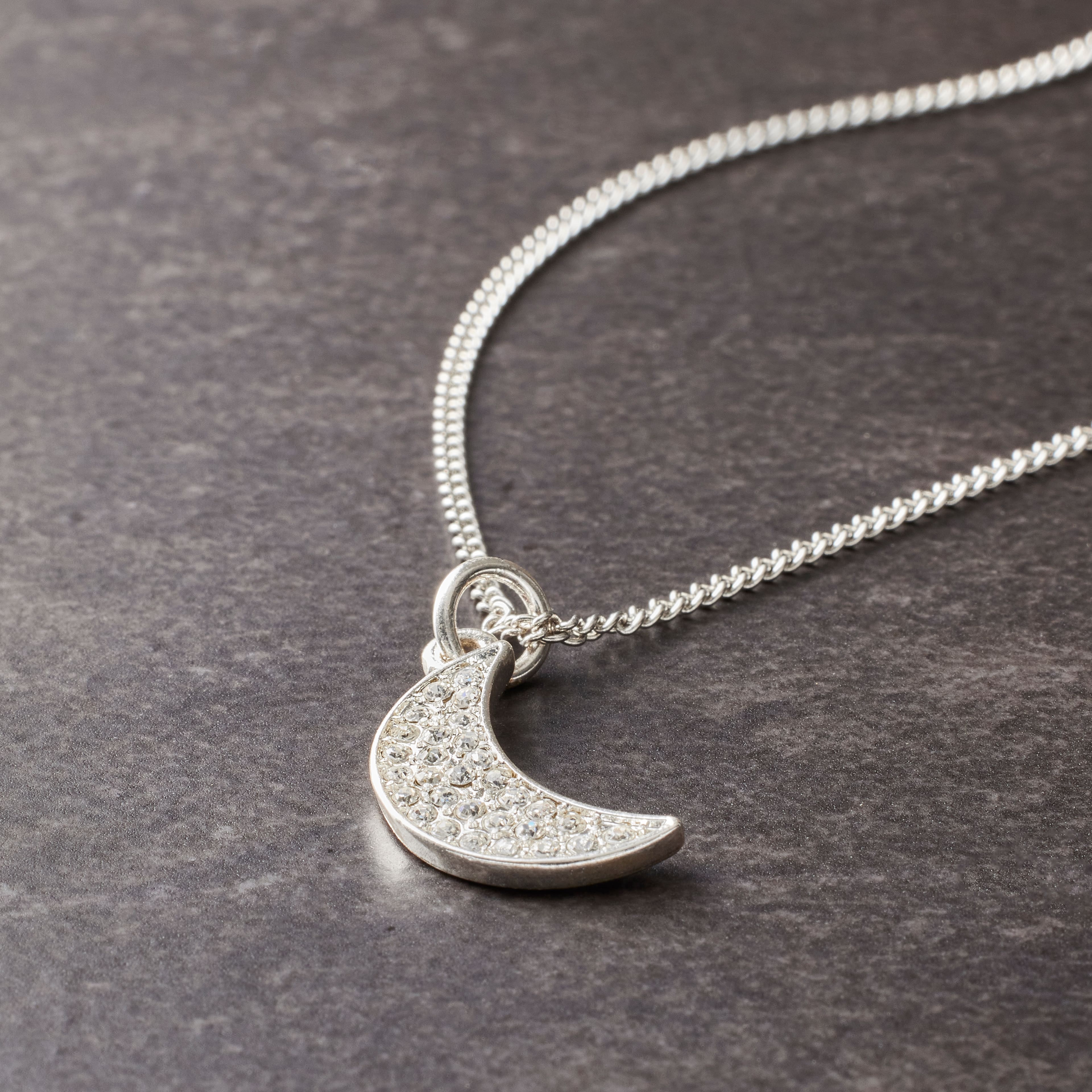 Charmalong™ Silver Plated Pavé Moon Charm by Bead Landing™