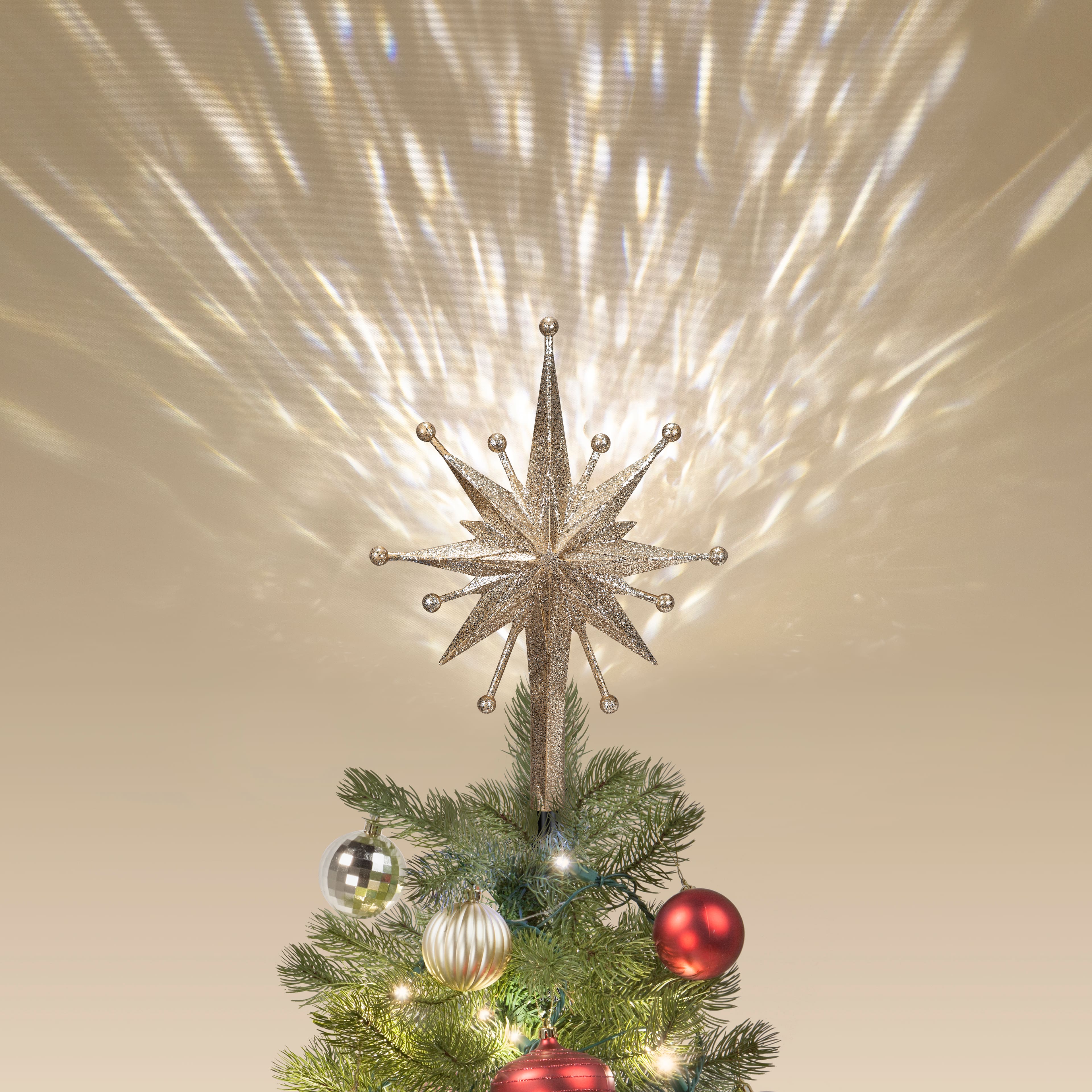 18.5&#x22; Champagne Glitter Starburst LED Projector Tree Topper by Ashland&#xAE;