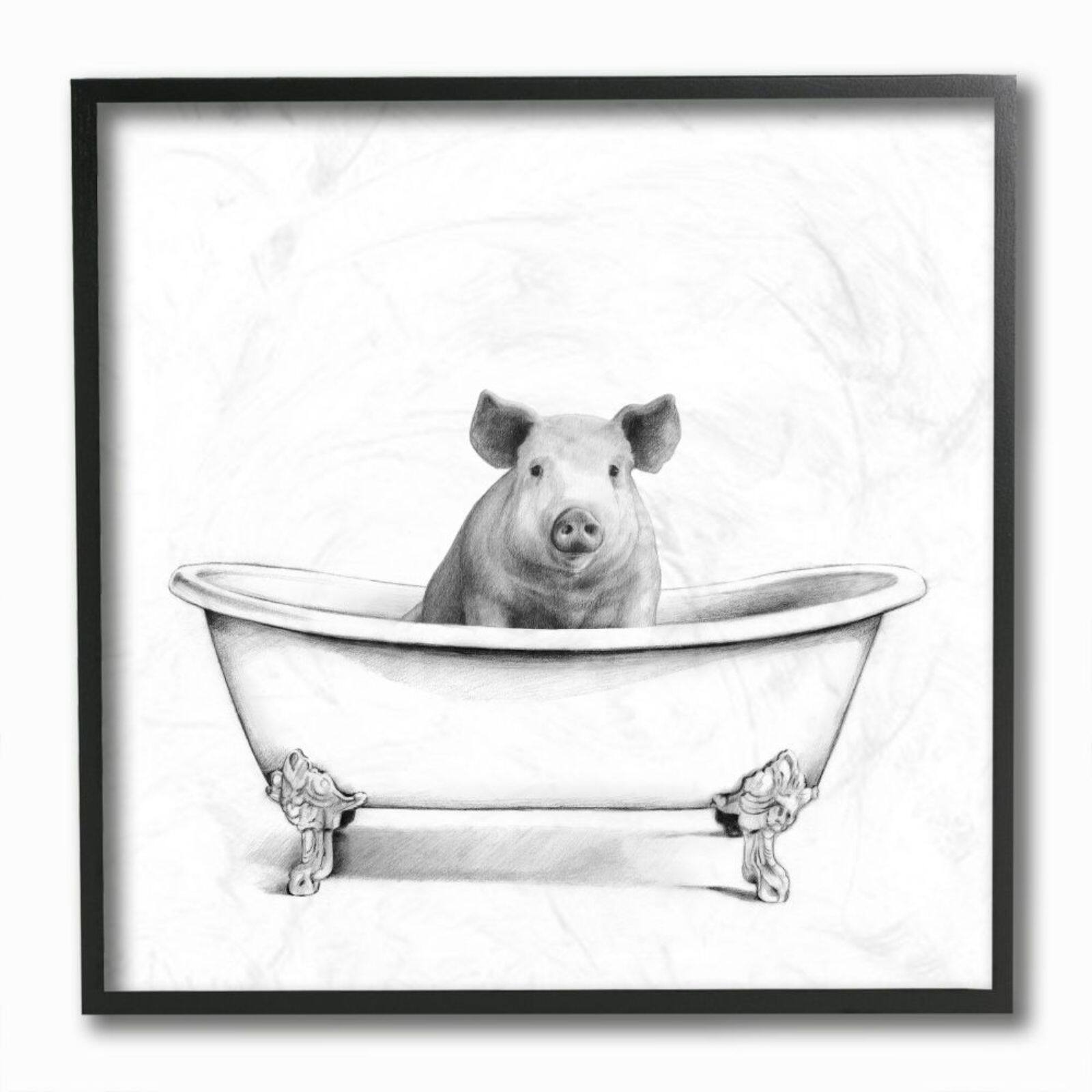 Stupell Industries Hog in Bath Tub Wall Art in Black Frame