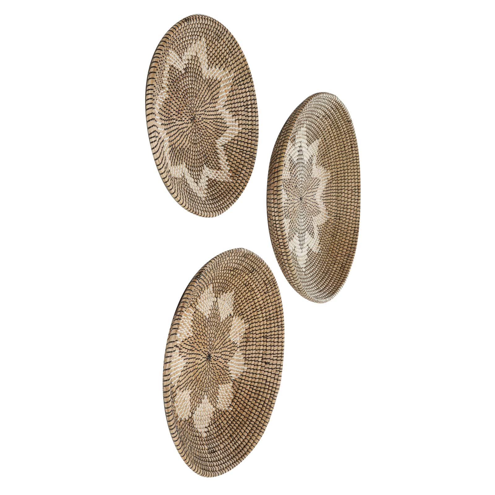 Set of 3 Natural Brown Seagrass Traditional Abstract Wall Decor, 29&#x22;, 24&#x22;, 20&#x22;