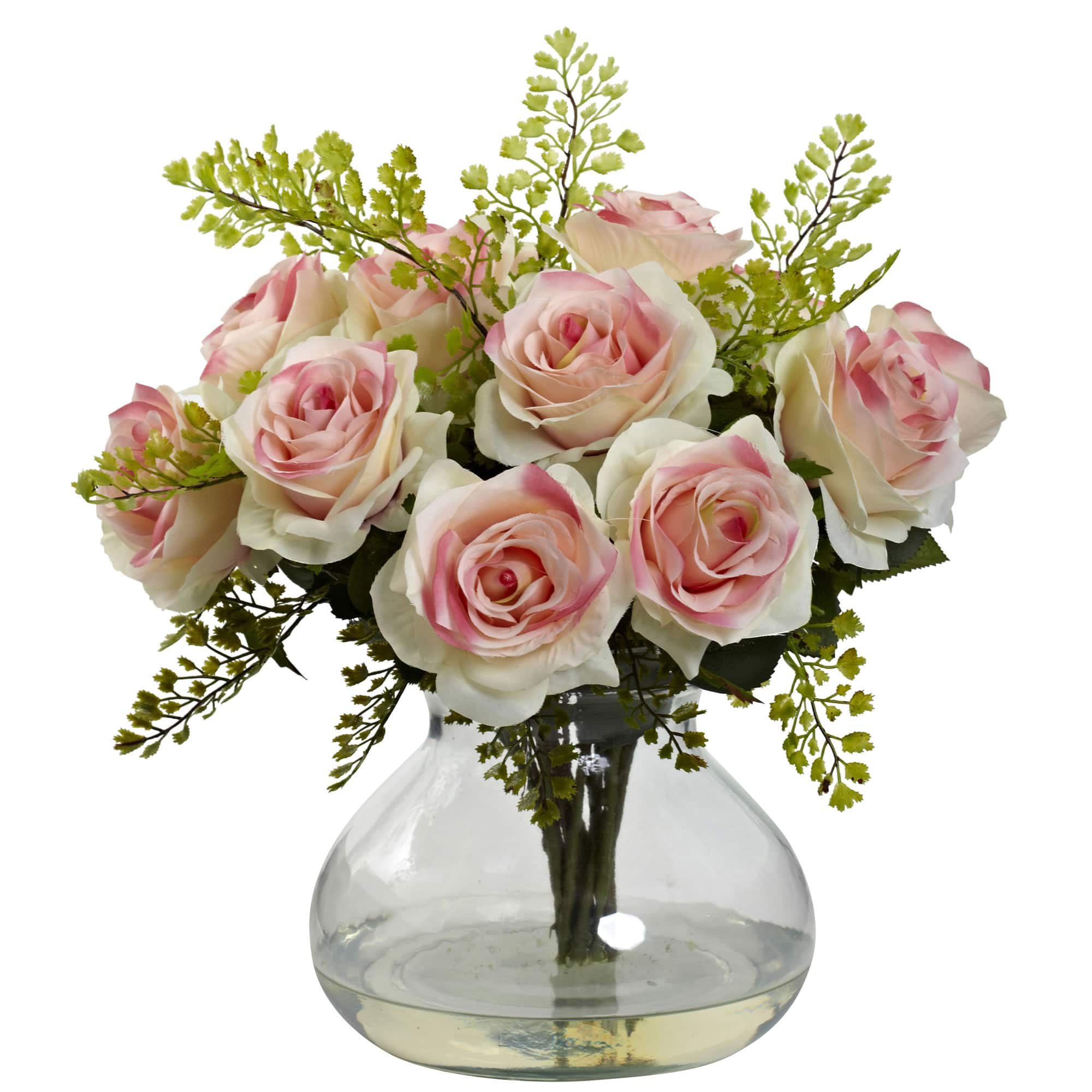 14&#x22; Light Pink Rose &#x26; Maidenhair Floral Arrangement in Vase